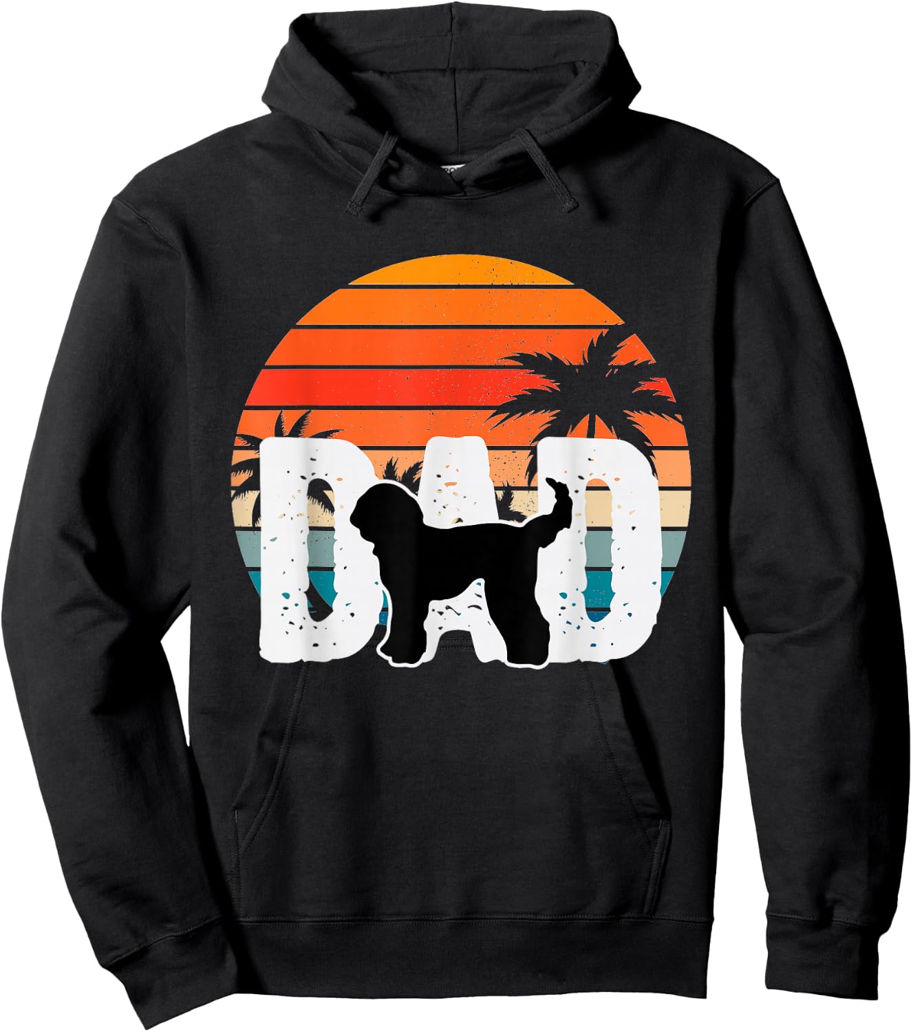 Whoodle Dog Dad Retro Sunset 90s Vintage Hoodie - Hoodie | Black