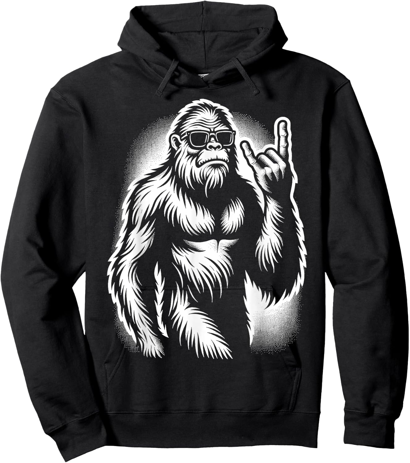 Bigfoot Sasquatch Rock and Roll Heavy Metal Horns Hoodie - Hoodie | Black