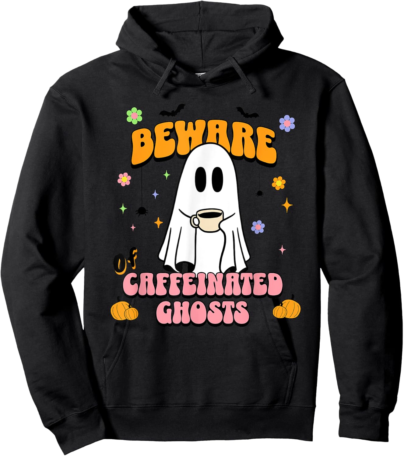 Cute Ghost Drinking Coffee Halloween Spooky Season Lover Hoodie - Hoodie | Black