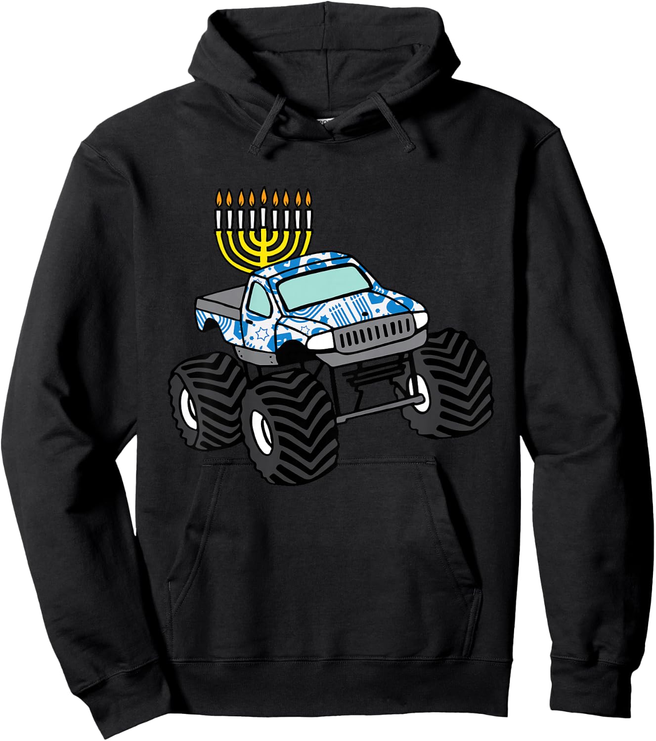 Kids Hanukkah Monster Truck Chanukah Jew Boys Kids Toddler Youth Hoodie - Hoodie | Black