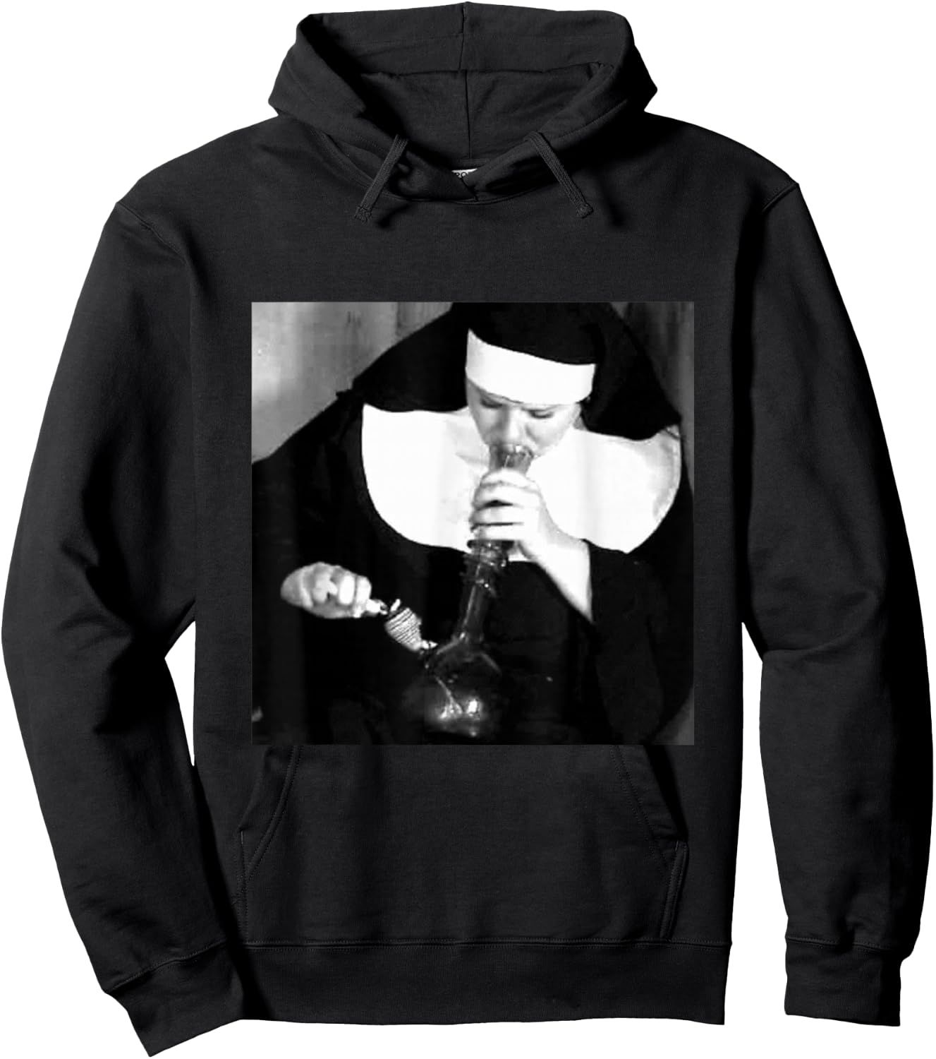 Funny Nun smoking a bong, funny nuns smoking Hoodie - Hoodie | Black