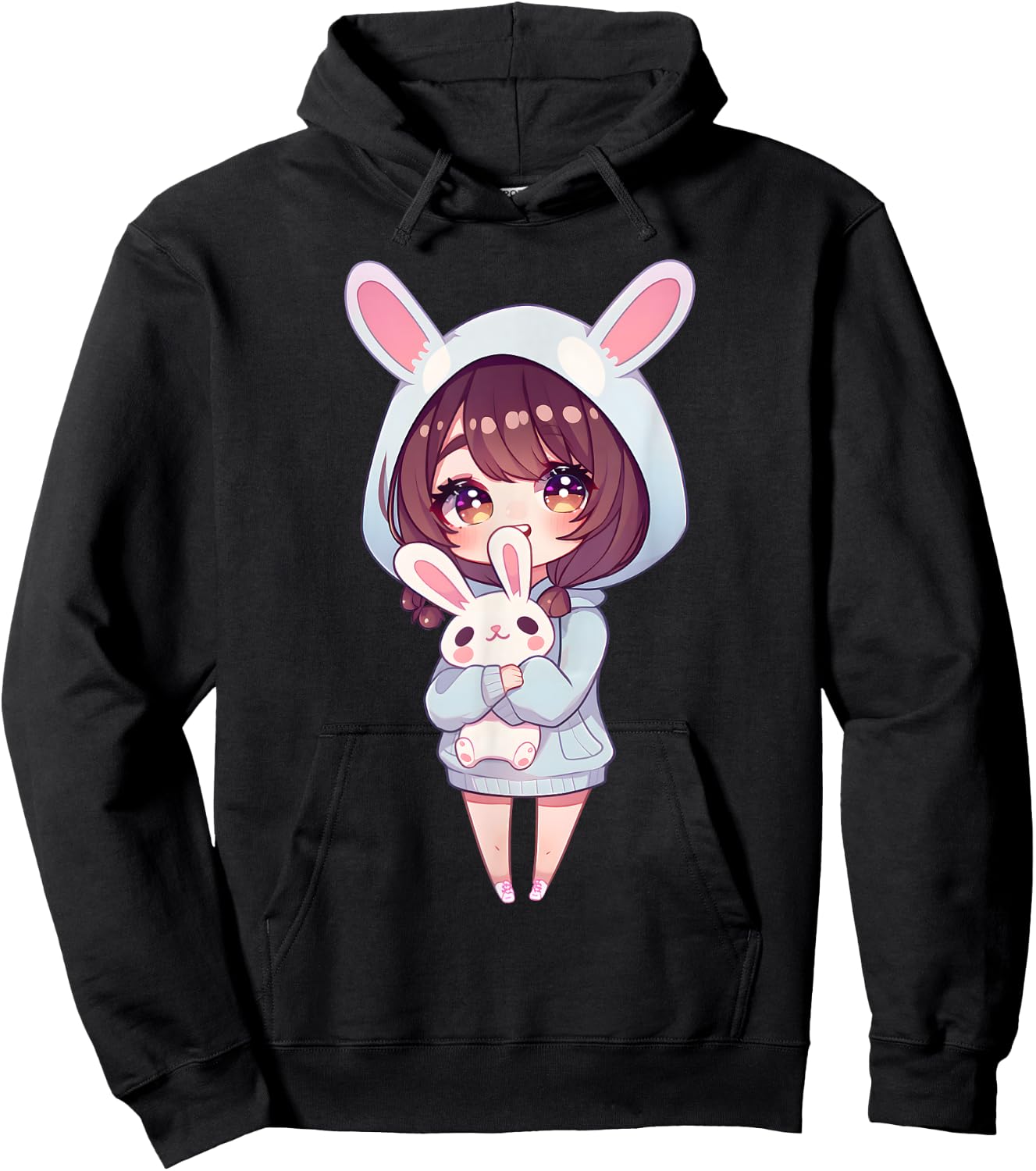 Anime Girl With Bunny Kawaii Easter Japanese Otaku Girl Hoodie - Hoodie | Black