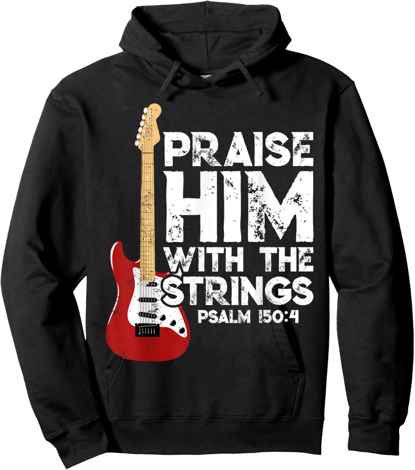Praise Him With The Strings Bass Guitar Christian Worship Hoodie - Hoodie | Black