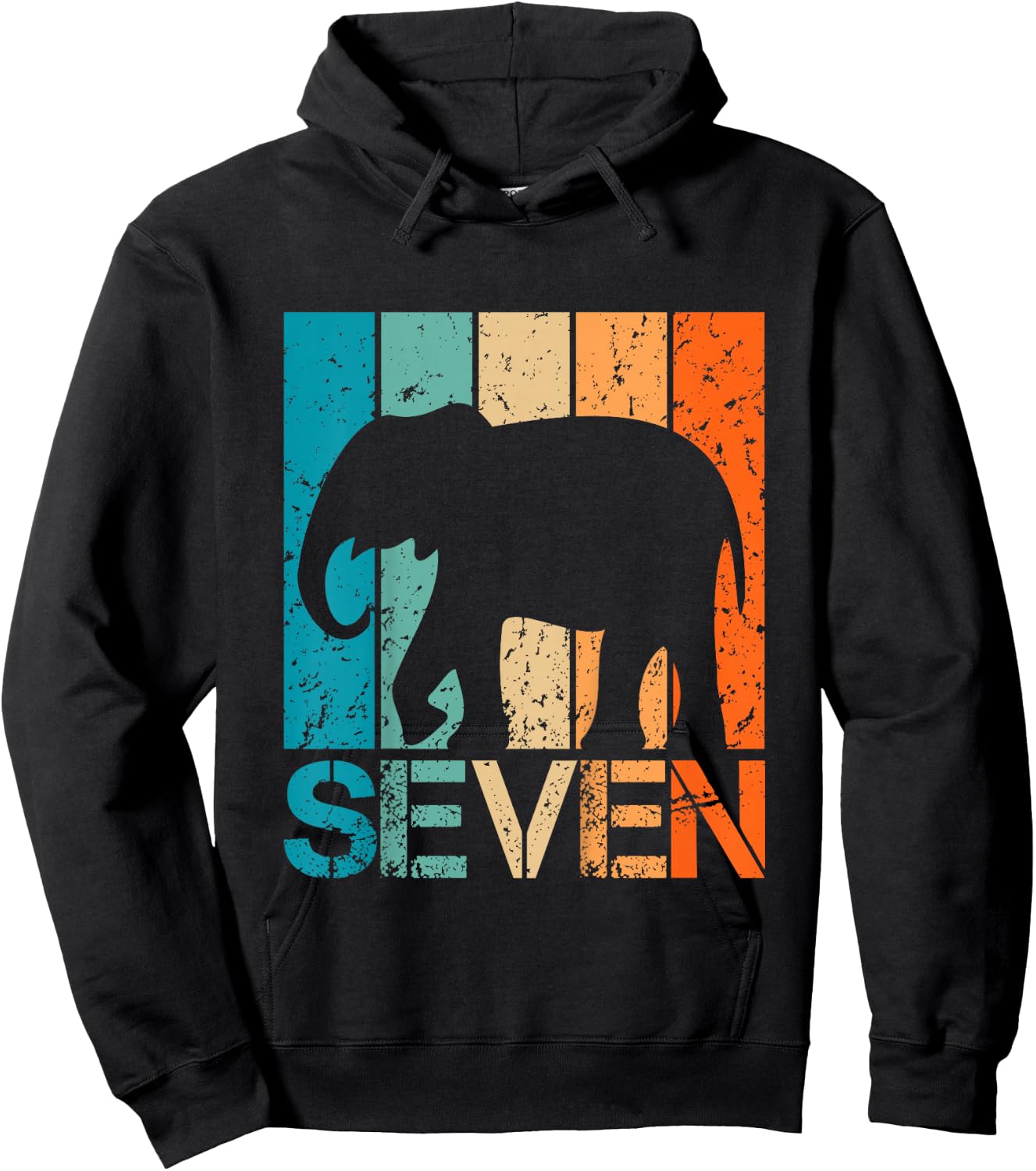 Kids Funny 7th Elephant Birthday 7 Year Old Birthday Elephant Hoodie - Hoodie | Black