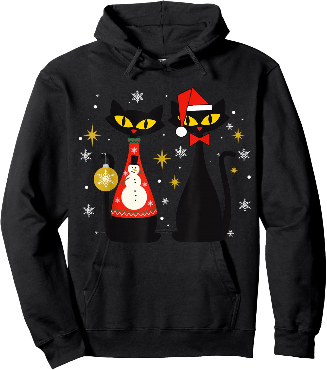 Mid Century Modern Look Cats Christmas Retro 50s 60s Xmas Hoodie - Hoodie | Black