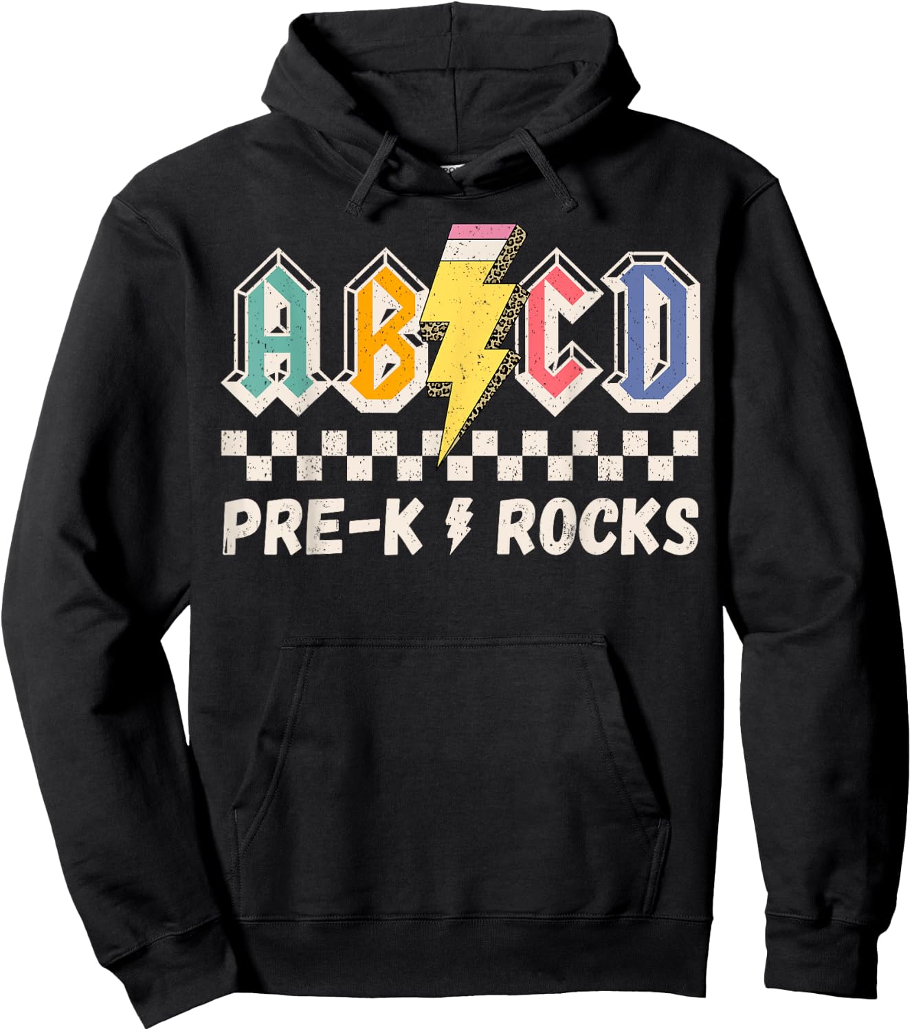 ABCD Pre-k Kindergarten Rocks Pencil Lightning Teachers Rock Hoodie - Hoodie | Black