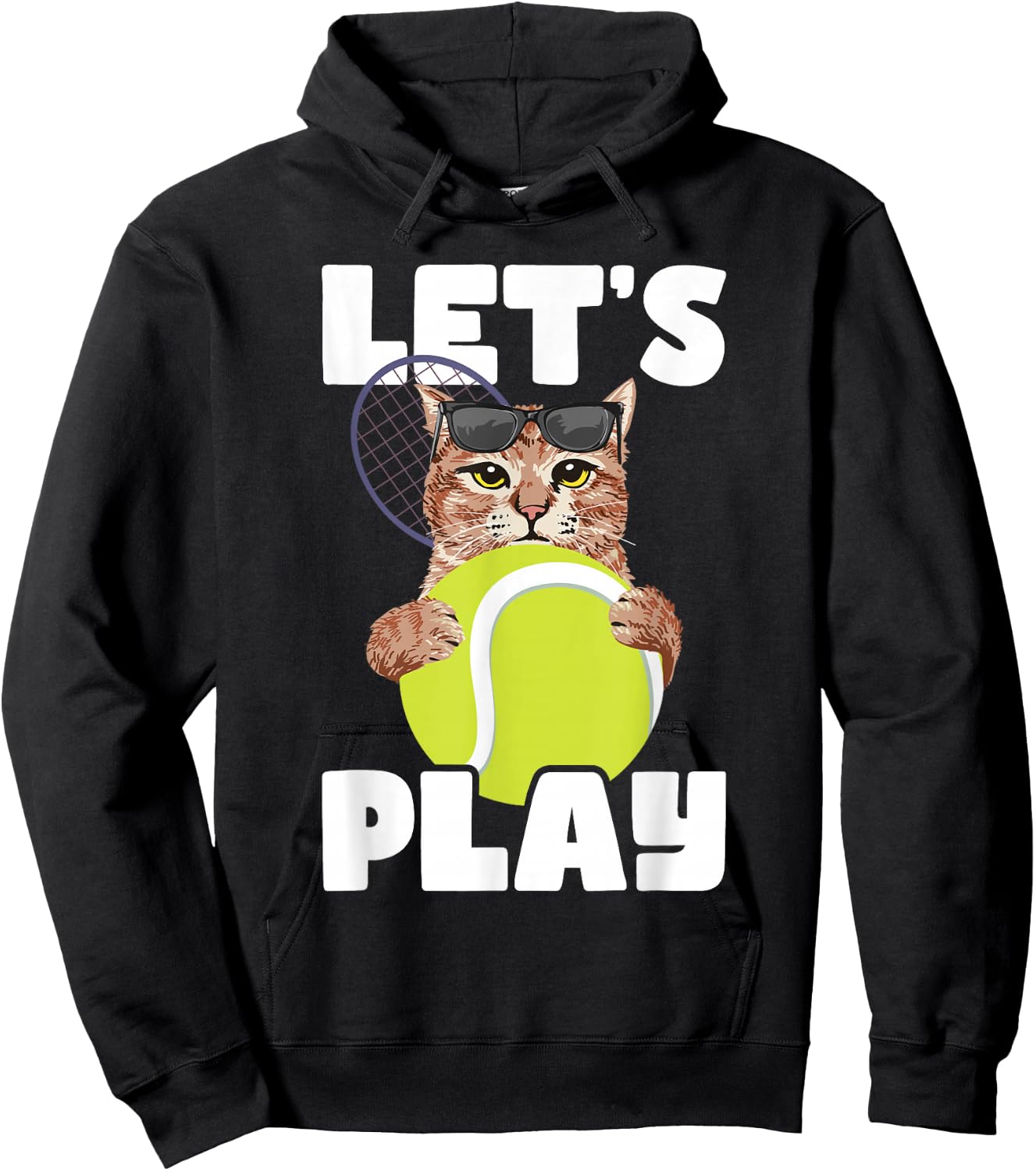 Let's Play - Cat Sunglasses Tennis Player Sports Tournament Hoodie - Hoodie | Black