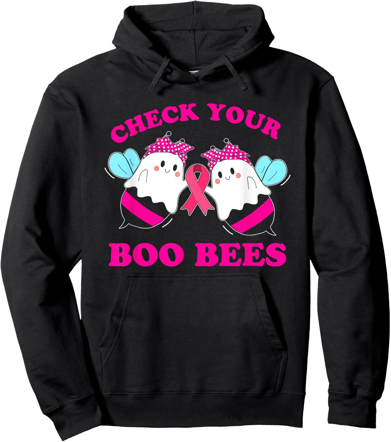 Check Your Boo Bees Funny Breast Cancer Halloween Women Hoodie - Hoodie | Black