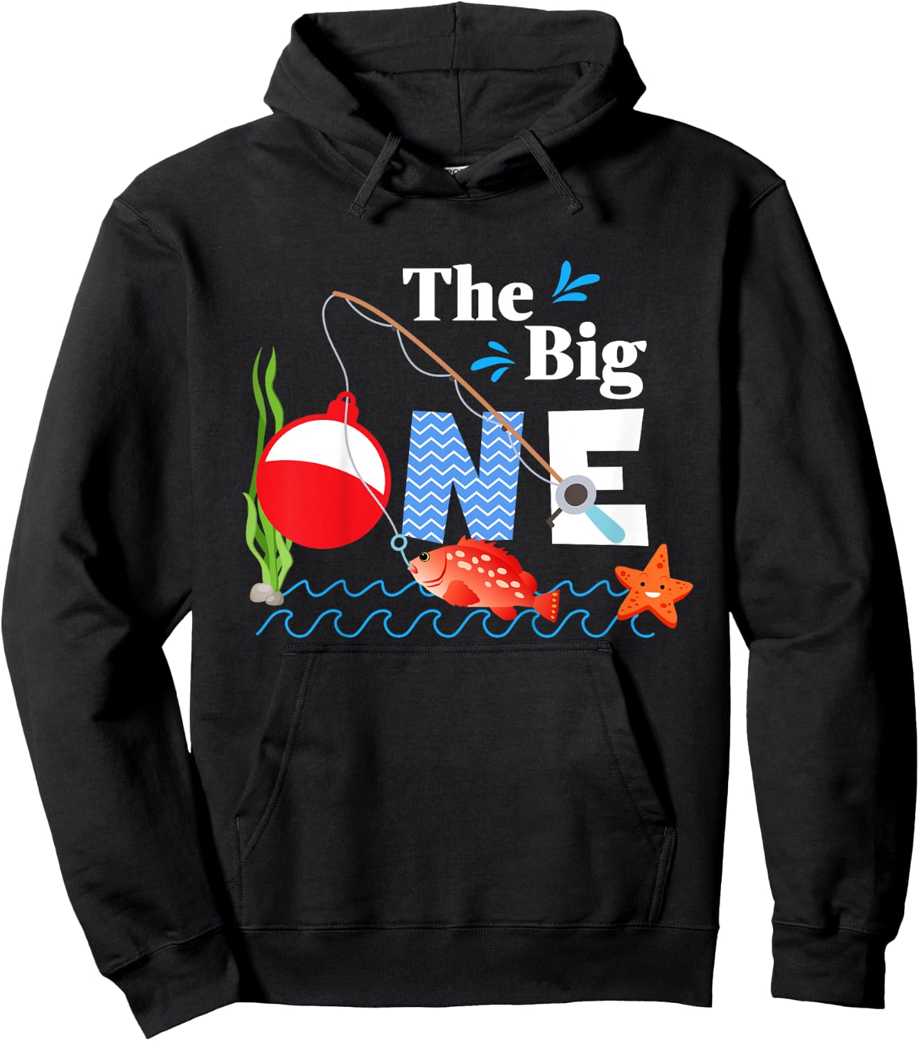 Kids Fishing The Big One Year 1st First Birthday Little Fisherman Hoodie - Hoodie | Black