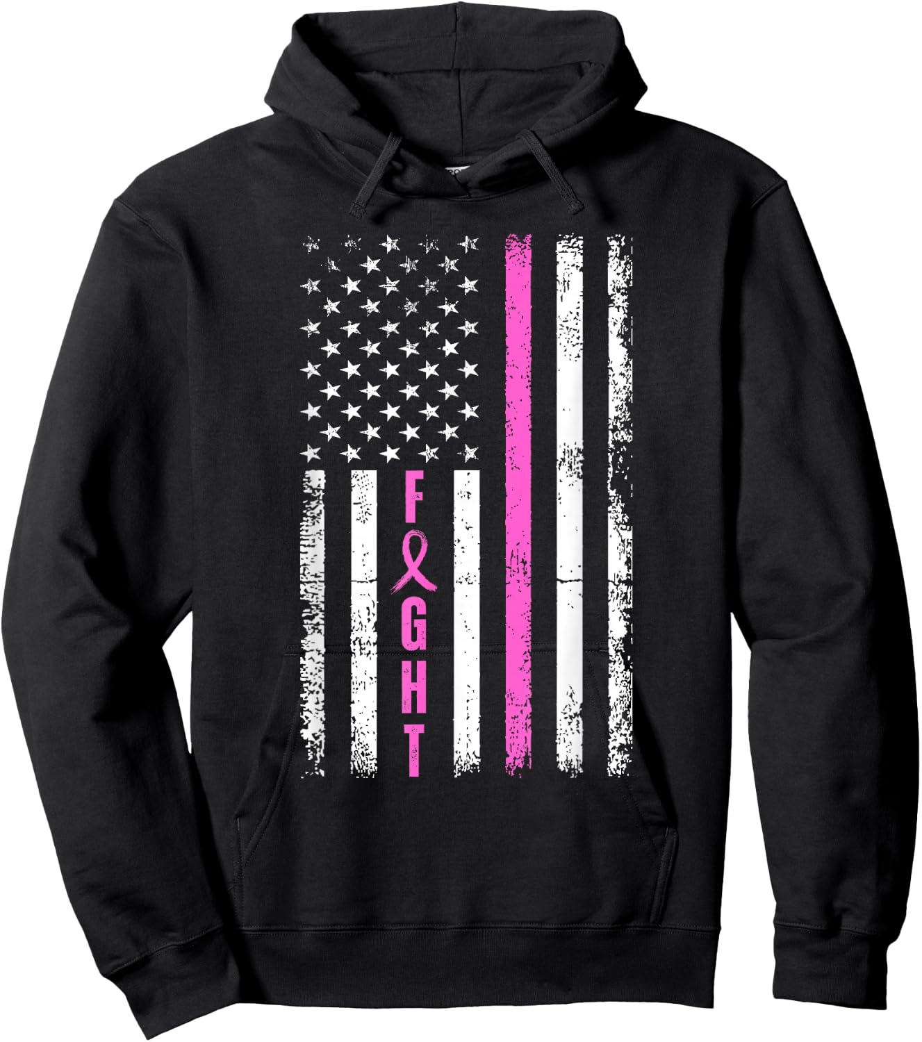 Fight Breast Survivor American Flag Breast Cancer Awareness Hoodie - Hoodie | Black
