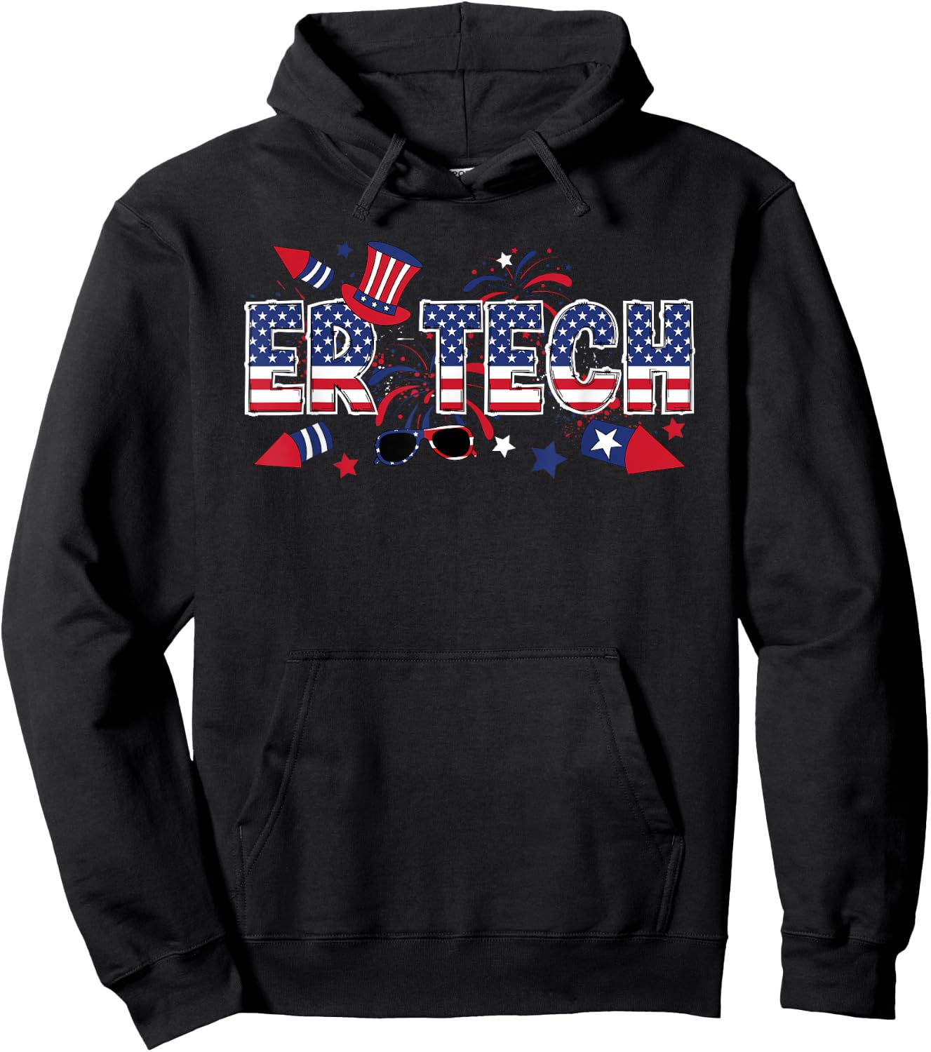 4th Of July ER Tech American Flag Emergency Room Technician Men Hoodie - Hoodie | Black