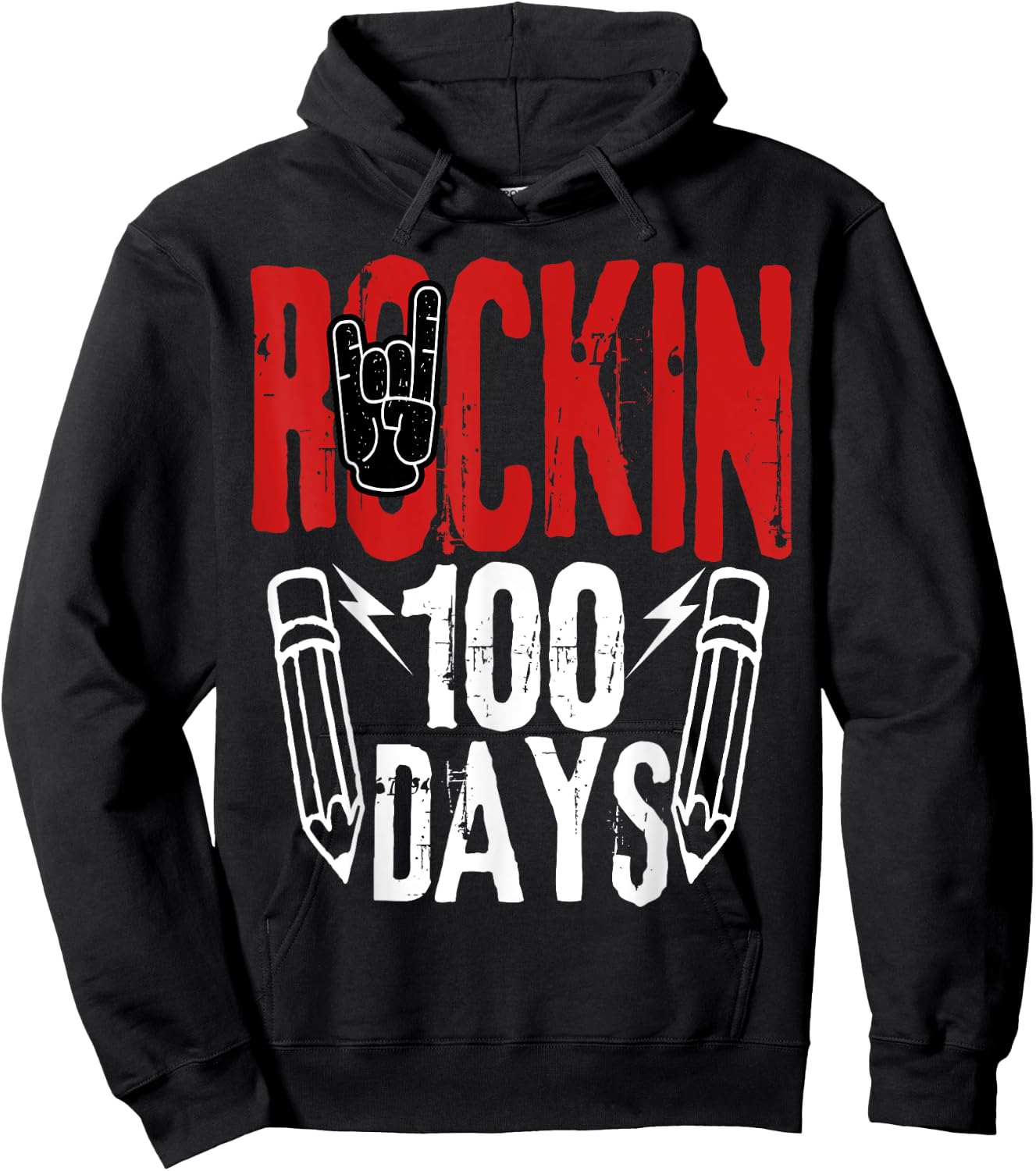 100 Days of School Rock N Roll Music Guitar Hoodie - Hoodie | Black