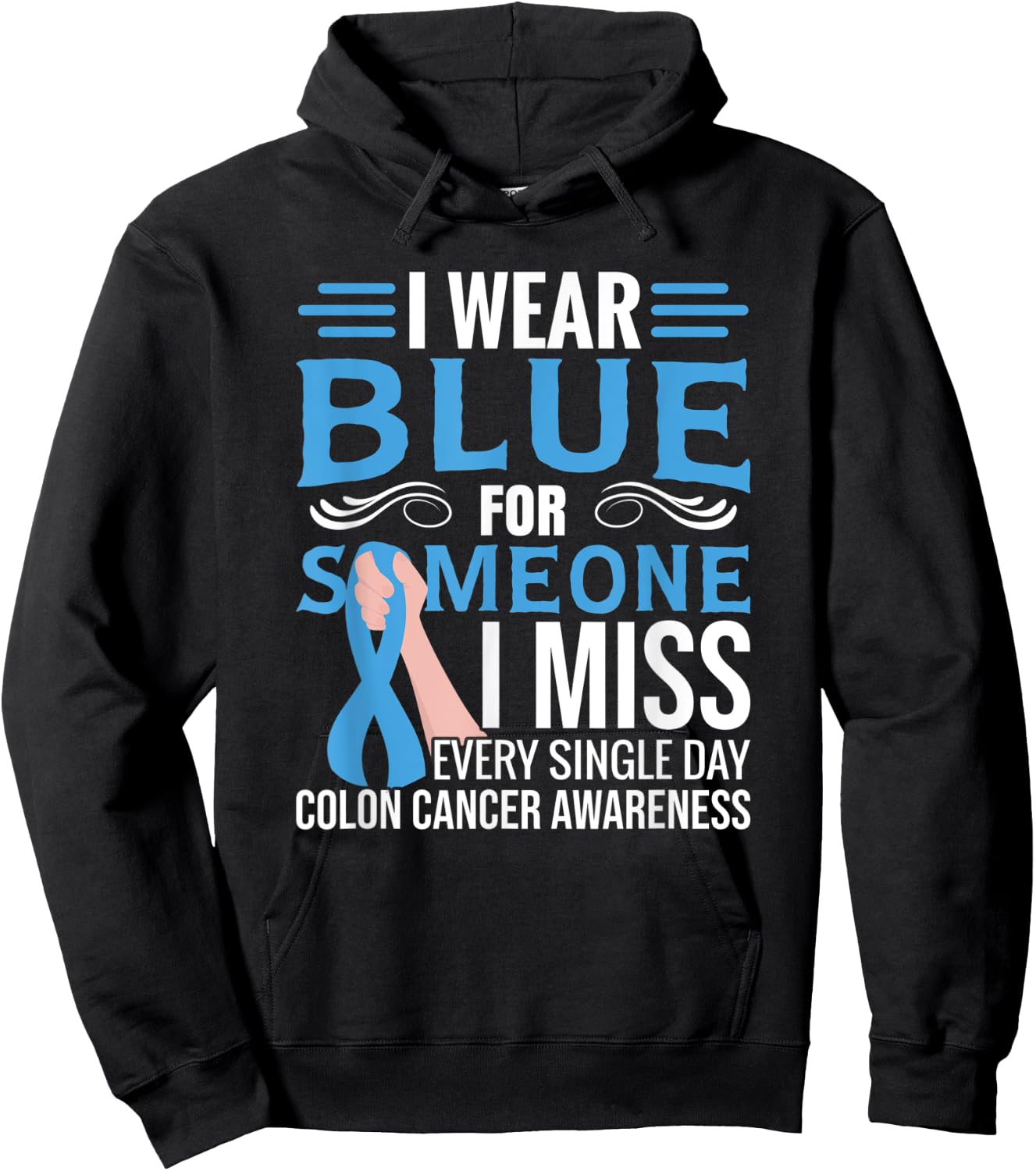 Blue Ribbon | Colorectal Cancer | Colon Cancer Awareness Hoodie - Hoodie | Black