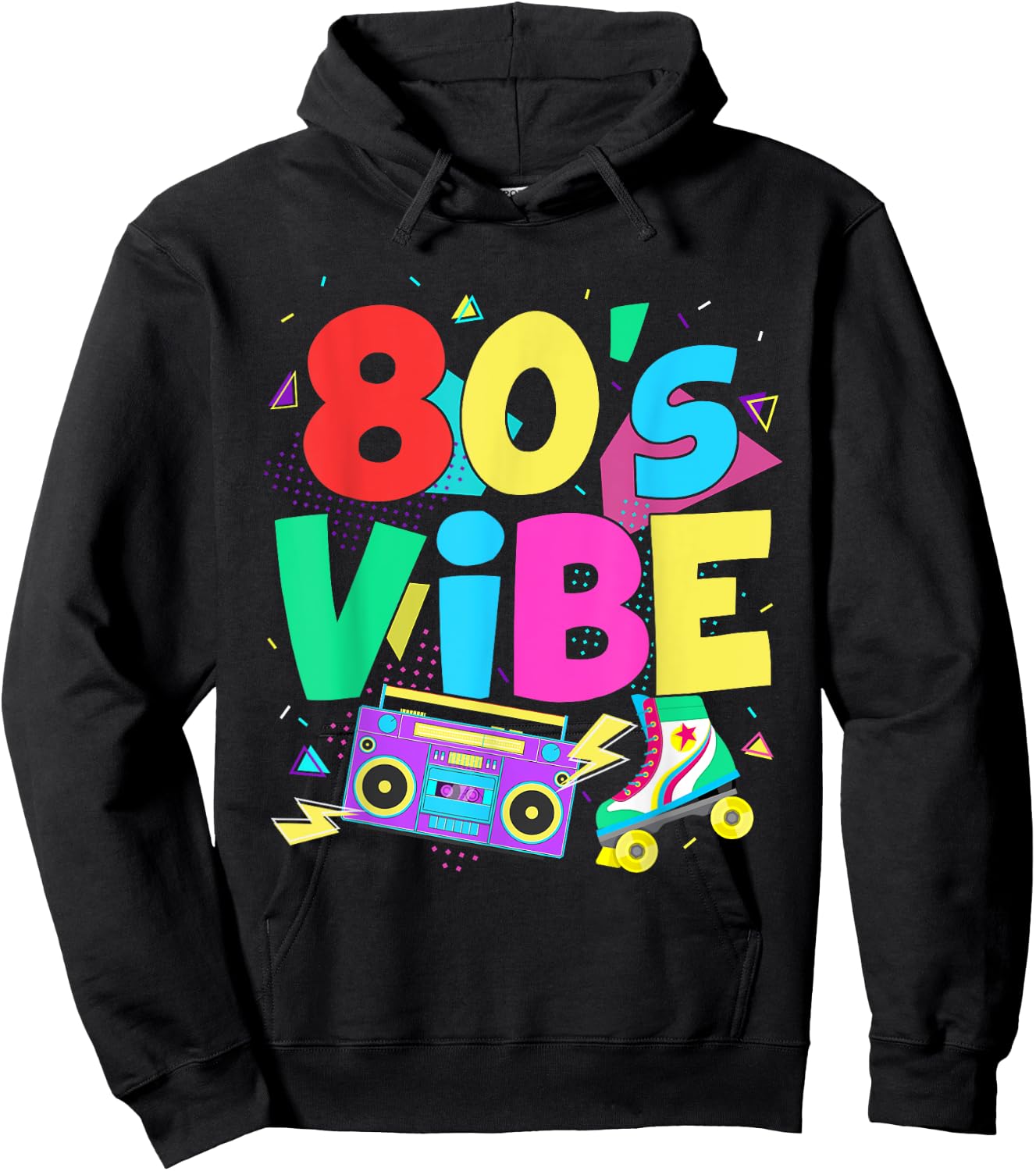 Retro 80s Vibe Colorful Hoodie - Hoodie | Black