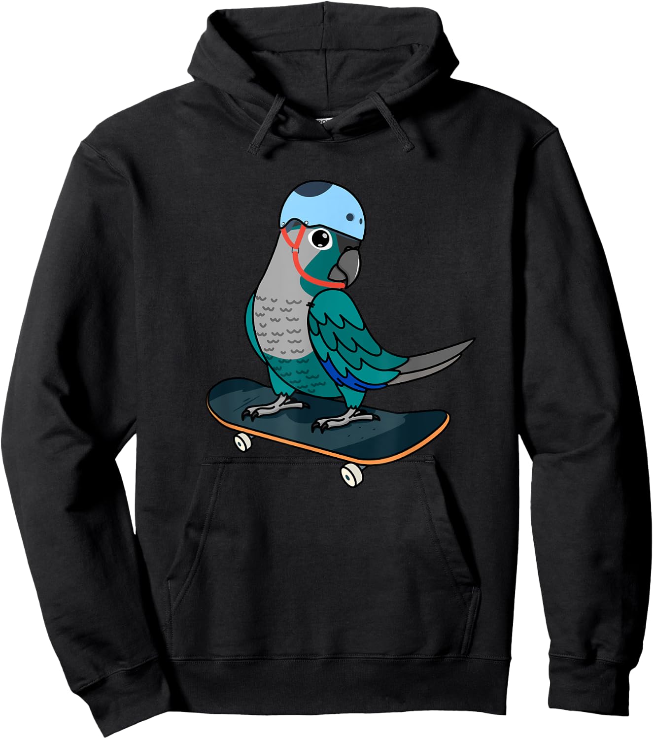 Skateboarding Parrot I Turquoise Green Cheek Conure Hoodie - Hoodie | Black