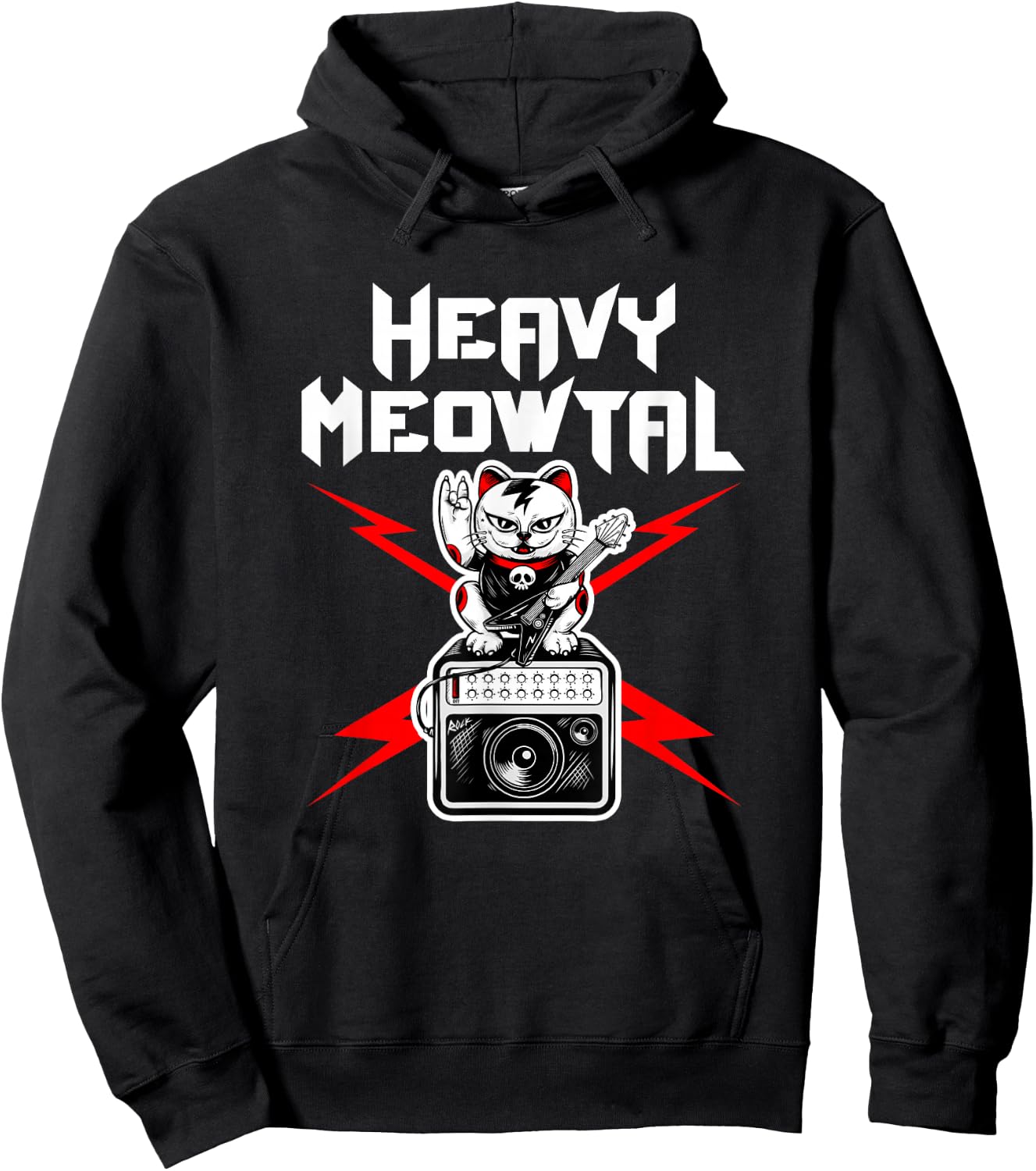 Heavy Meowtal Cat Metal Music Rock Guitarist Bassist Hoodie - Hoodie | Black