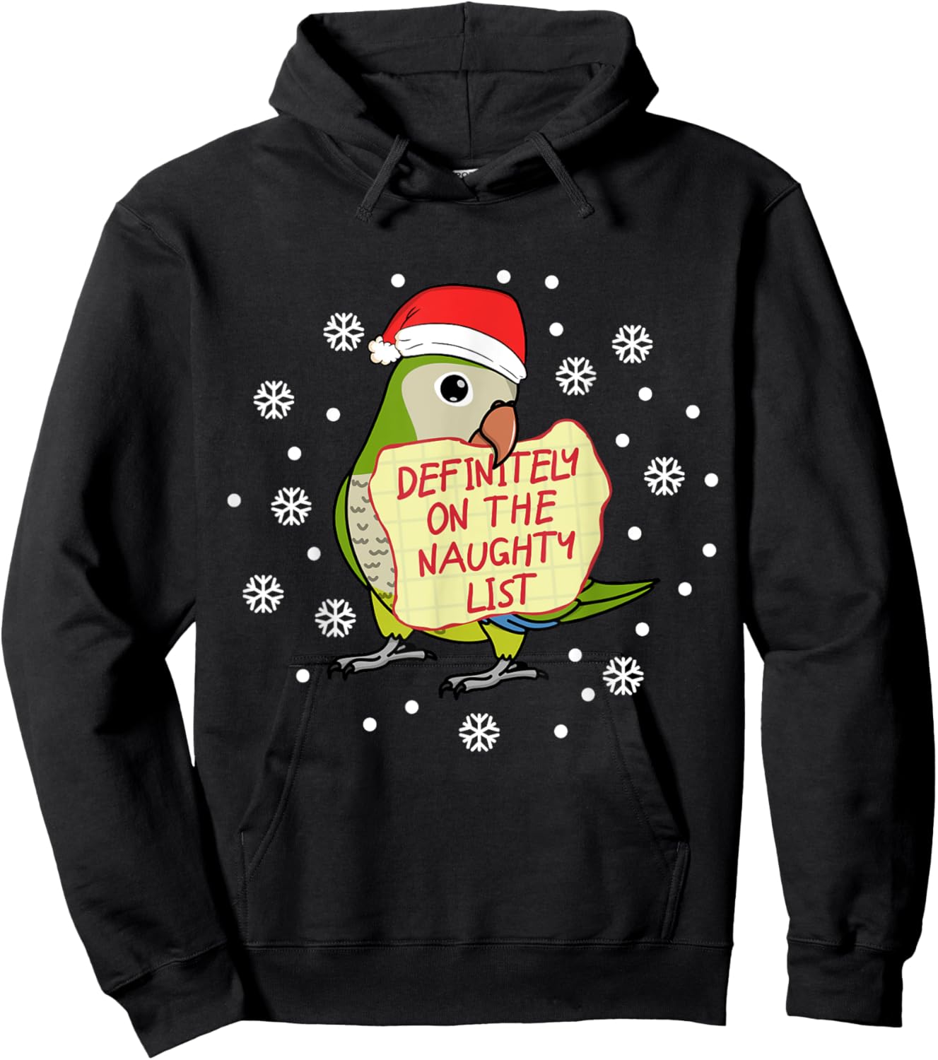 Naughty List Parrot | Green Monk Parakeet Quaker Hoodie - Hoodie | Black