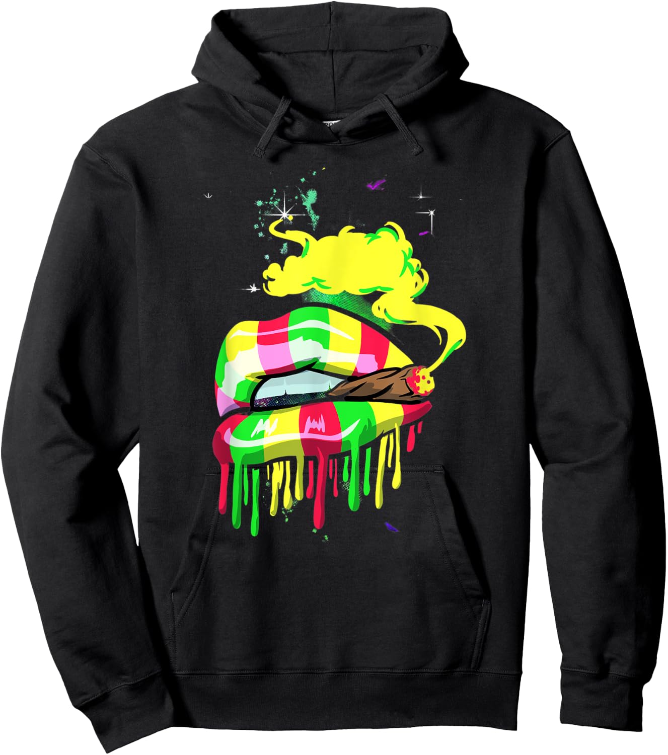 Love Marijuana Pot Smoker Peace Love Reggae Lips Hoodie - Hoodie | Black