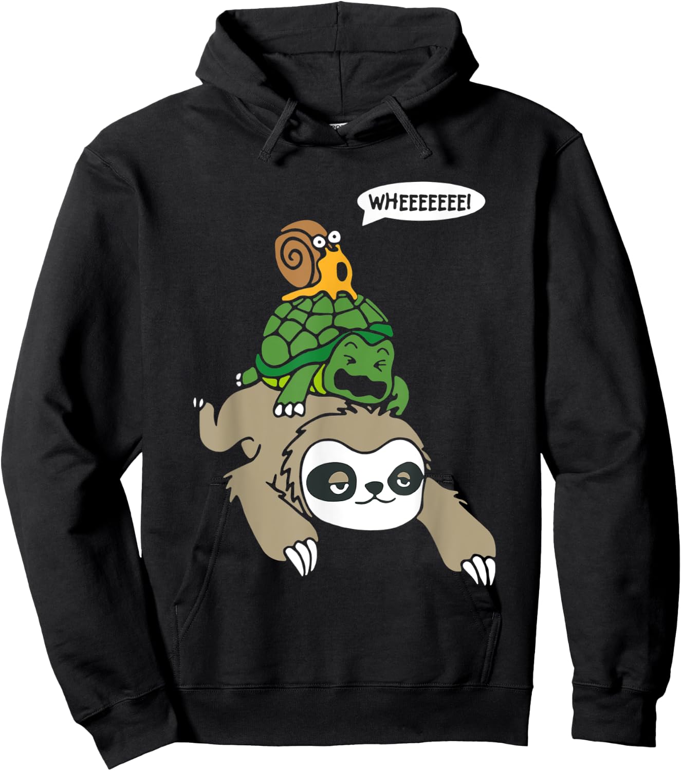 Weeee! Snail, Tortoise, Sloth Piggyback Ride Animal Lover Hoodie - Hoodie | Black