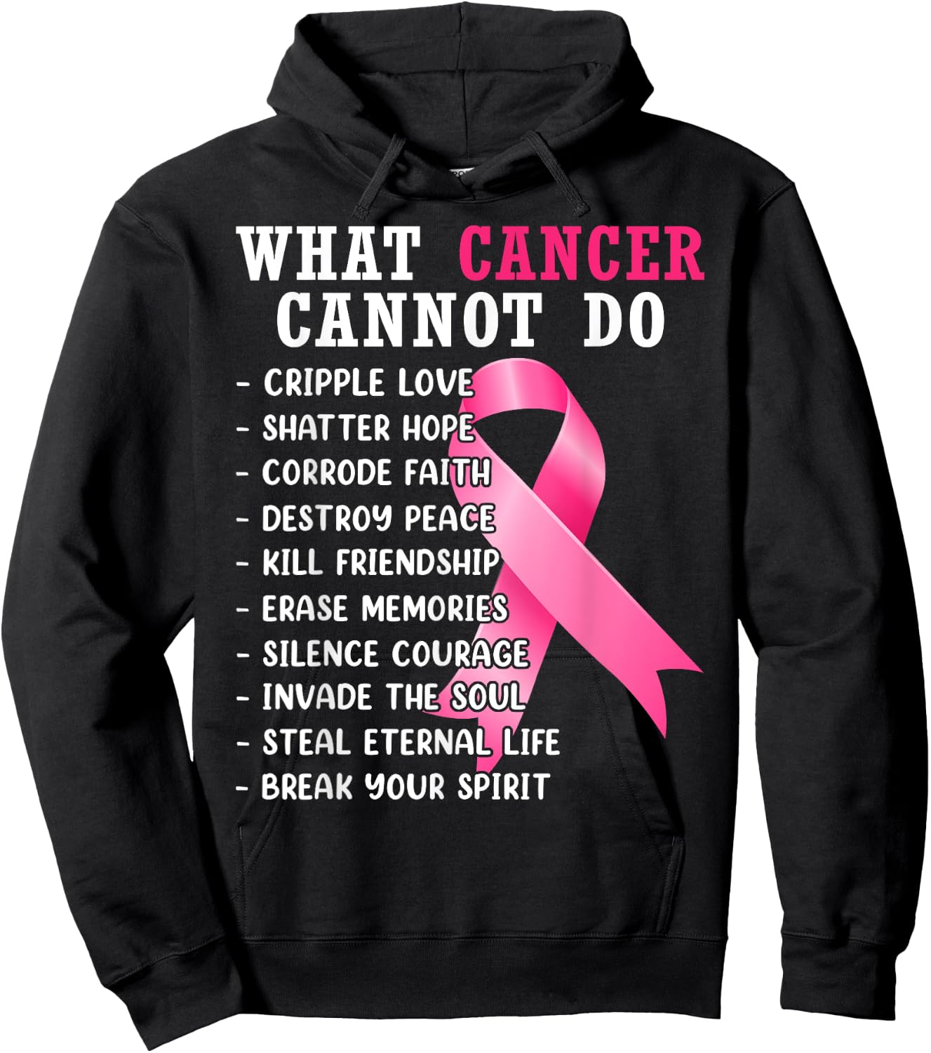 What Cancer Cannot Do Pink Ribbon Breast Cancer Awareness Hoodie - Hoodie | Black
