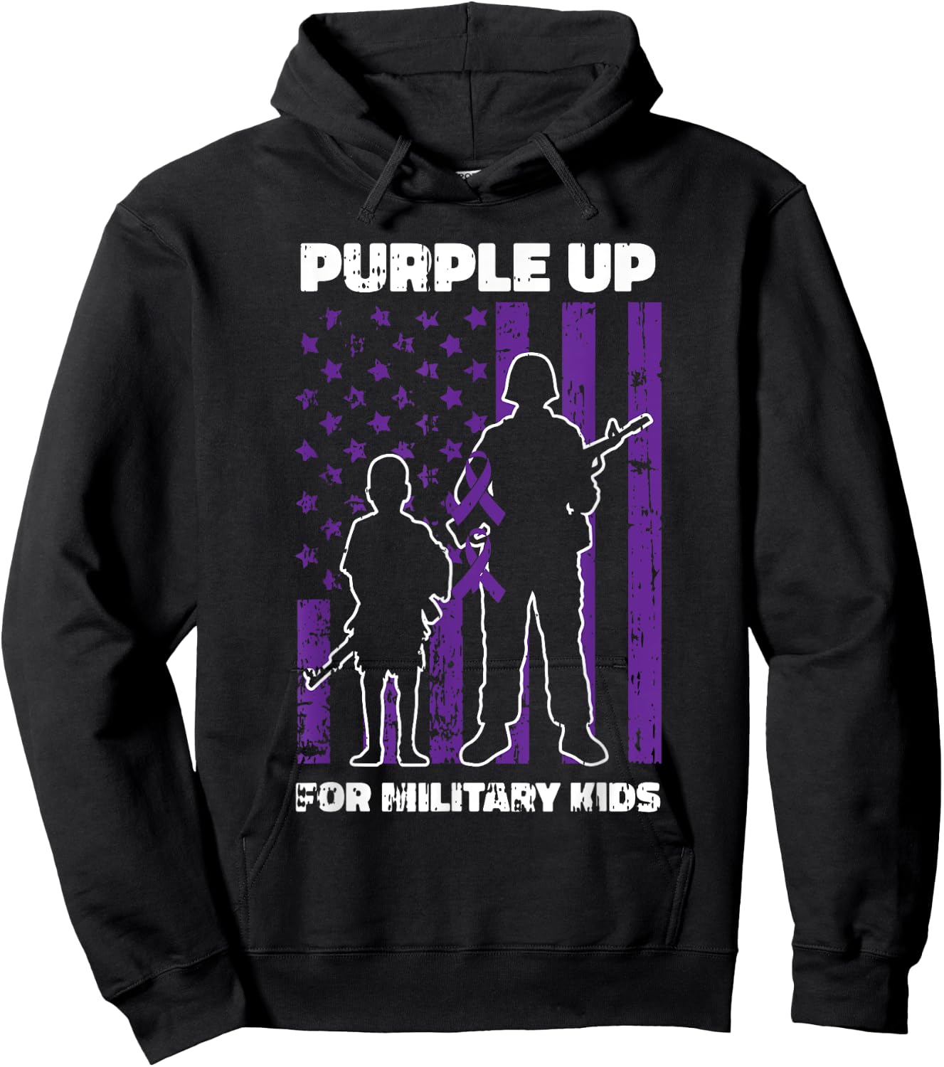 Military Child Boy Girls Purple Up For Military Kids Hoodie - Hoodie | Black