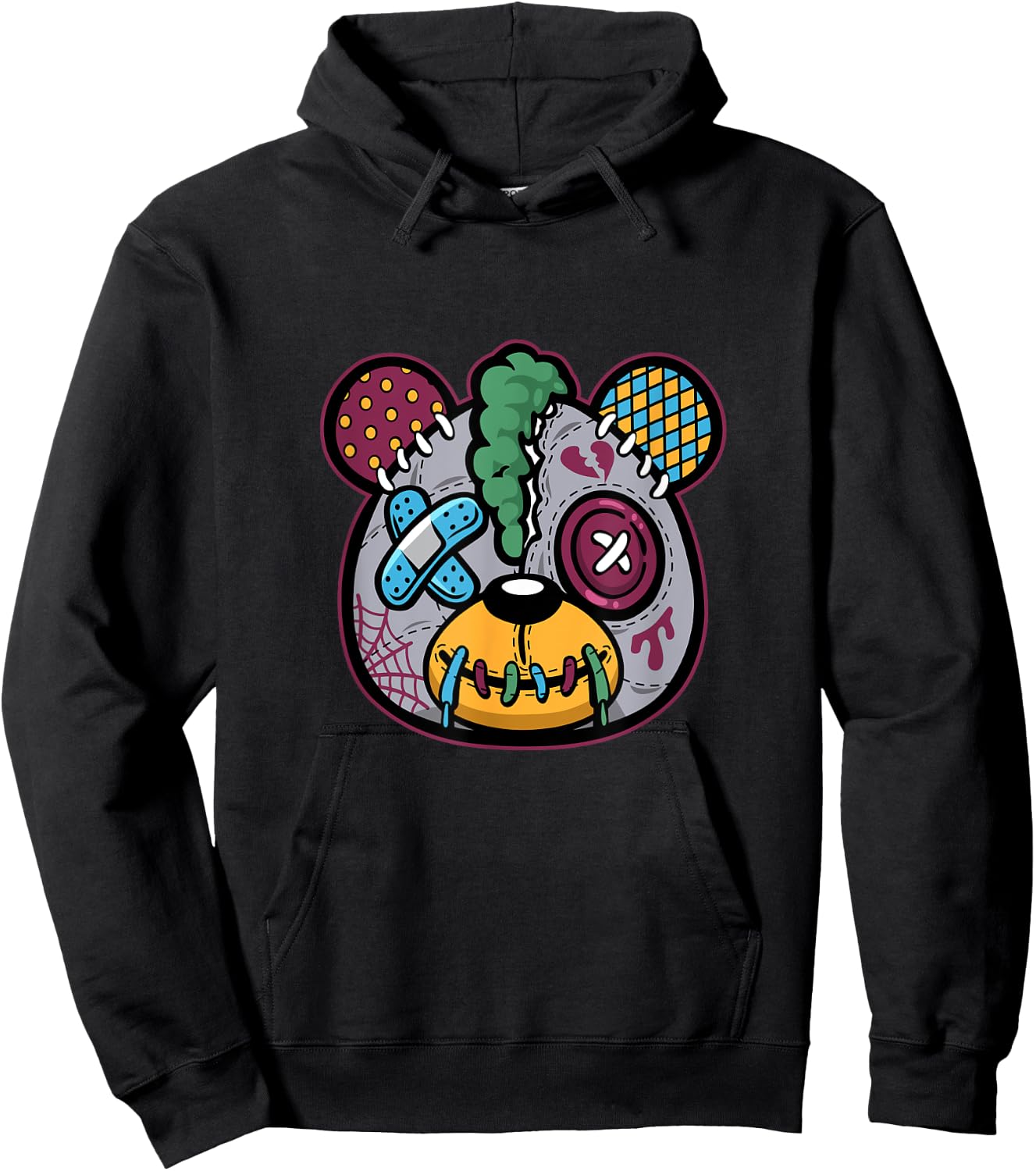 Cool Halloween Ugly Teddy Bear Illustration Graphic Designs Hoodie - Hoodie | Black