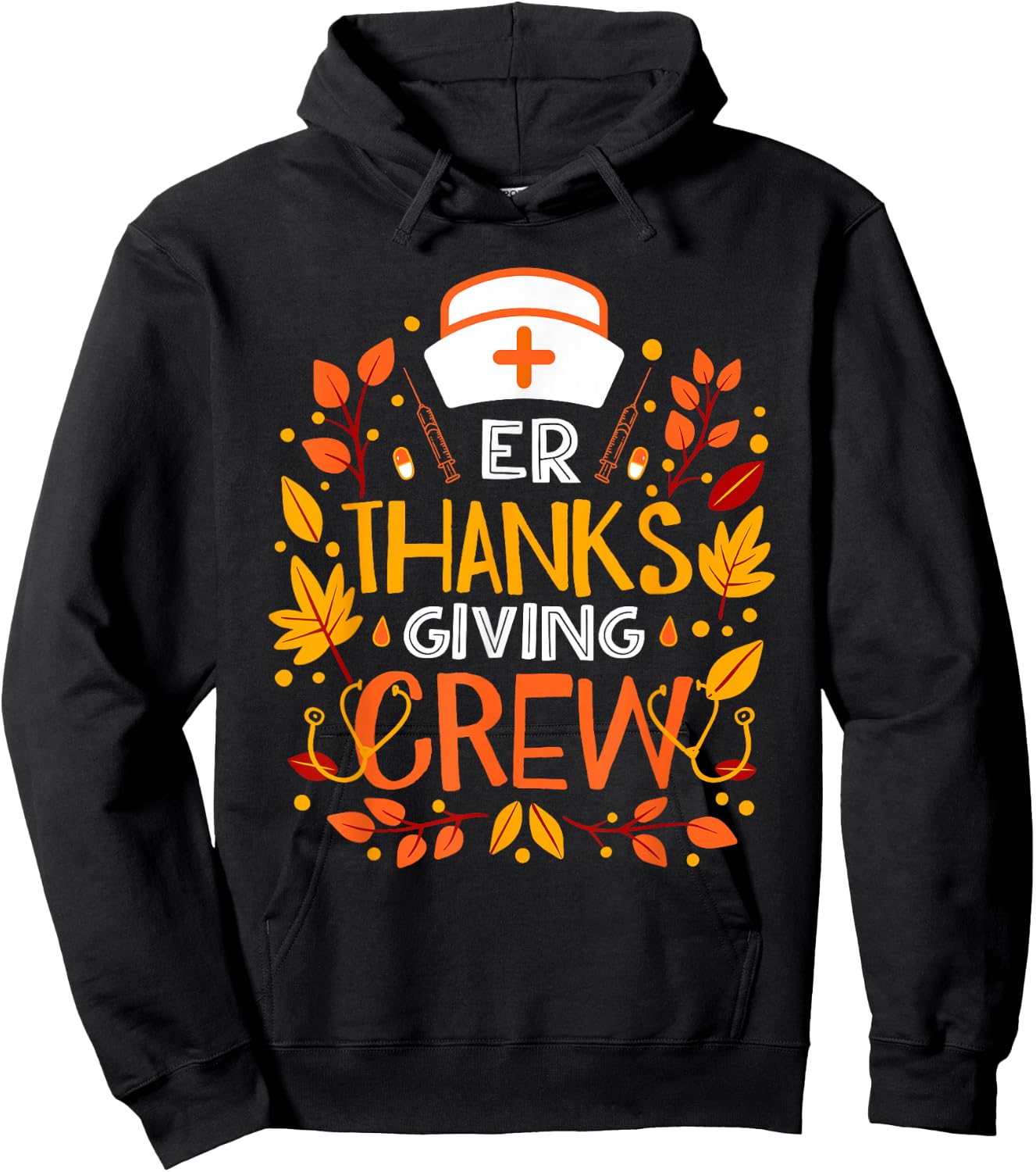Nurse ER Thanksgiving Crew Gifts Thanksgiving ER Nurse Hoodie - Hoodie | Black