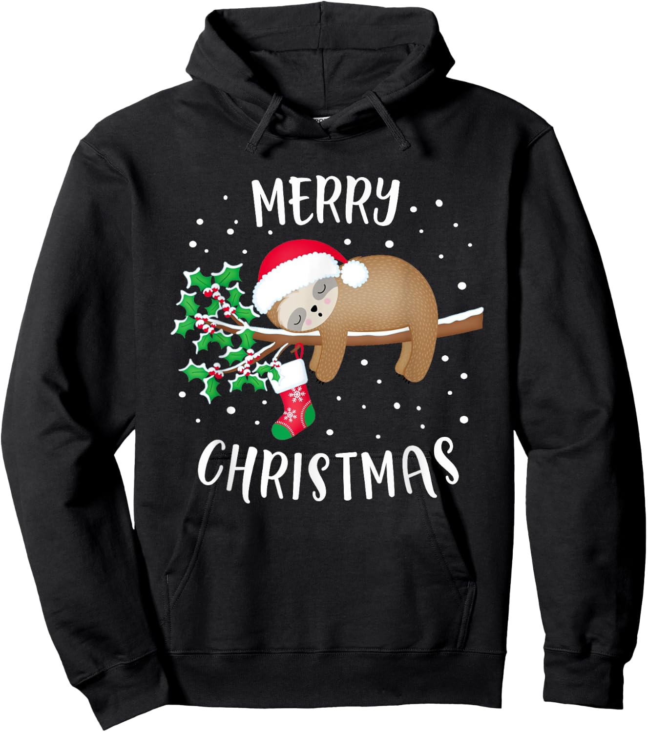 Merry Christmas Cute Sloth Xmas Outfit Matching Family Hoodie - Hoodie | Black