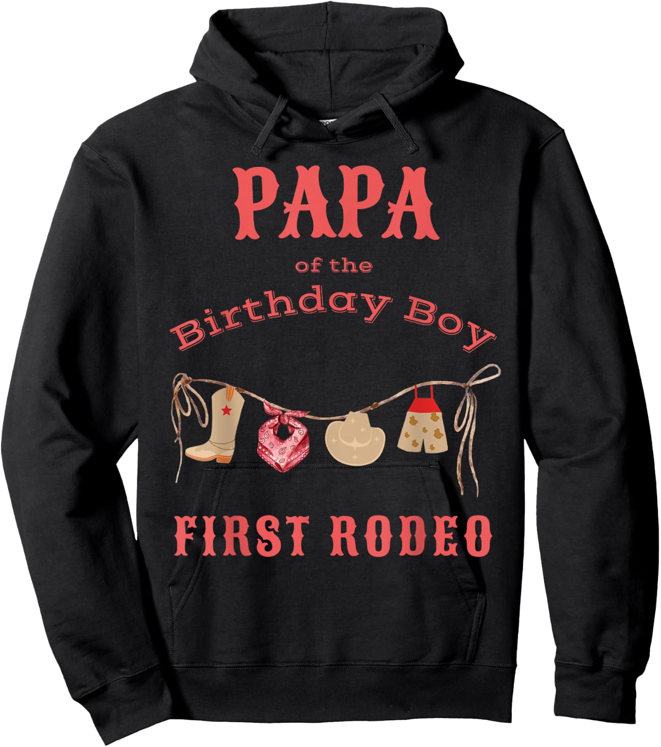 Papa Dad First Rodeo 1st Birthday Cowboy Family Matching Hoodie - Hoodie | Black