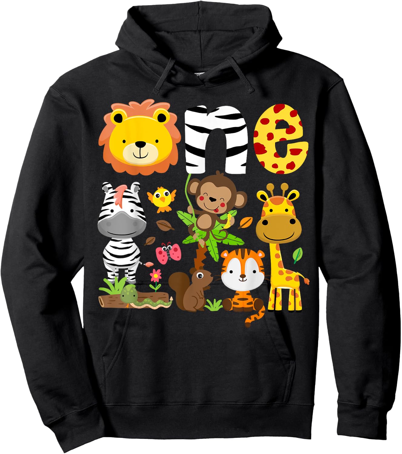 1st Birthday One Year Old Zoo Theme Safari Jungle Animals Hoodie - Hoodie | Black