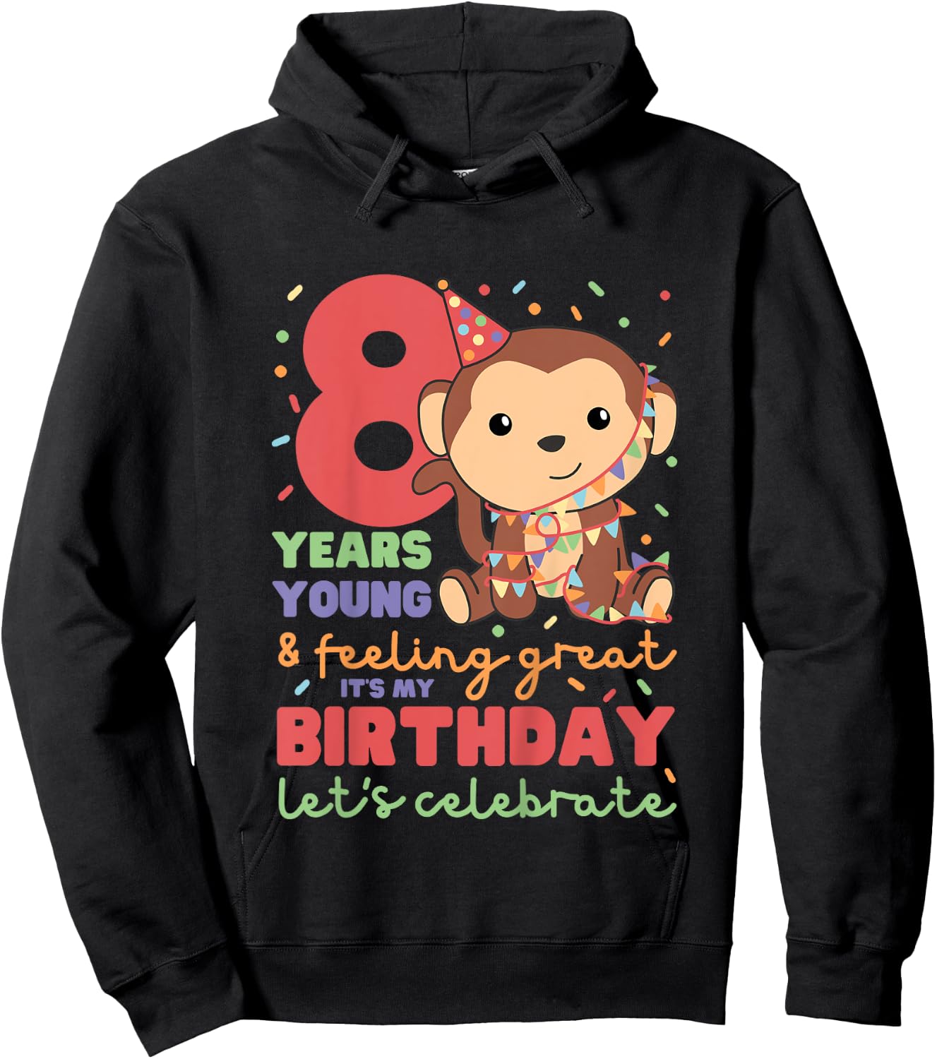 Monkey For The 8th Birthday For Children Eight Years Old Hoodie - Hoodie | Black
