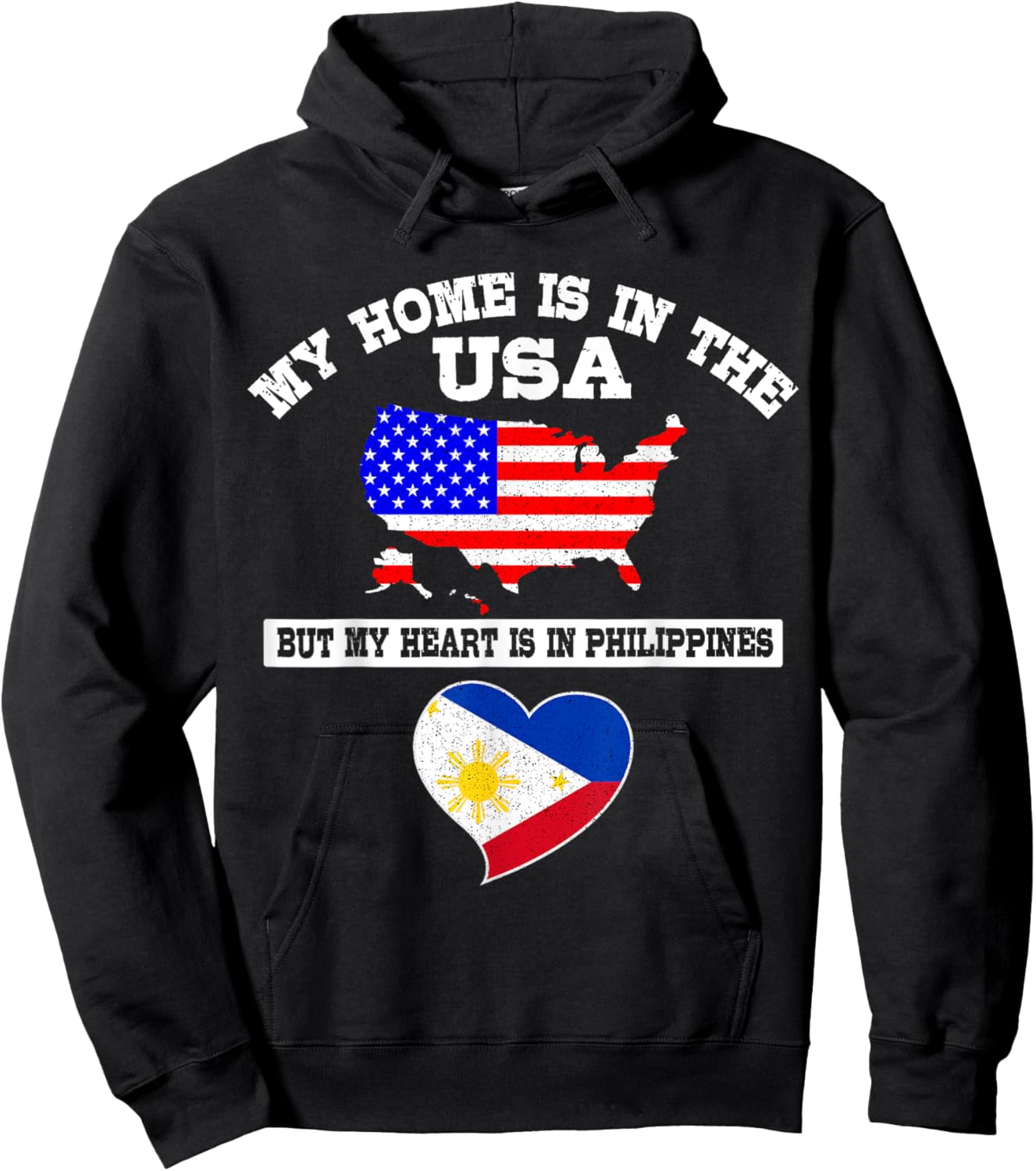 My Home Is In USA My Heart Is In Philippines American Pinoy Hoodie - Hoodie | Black