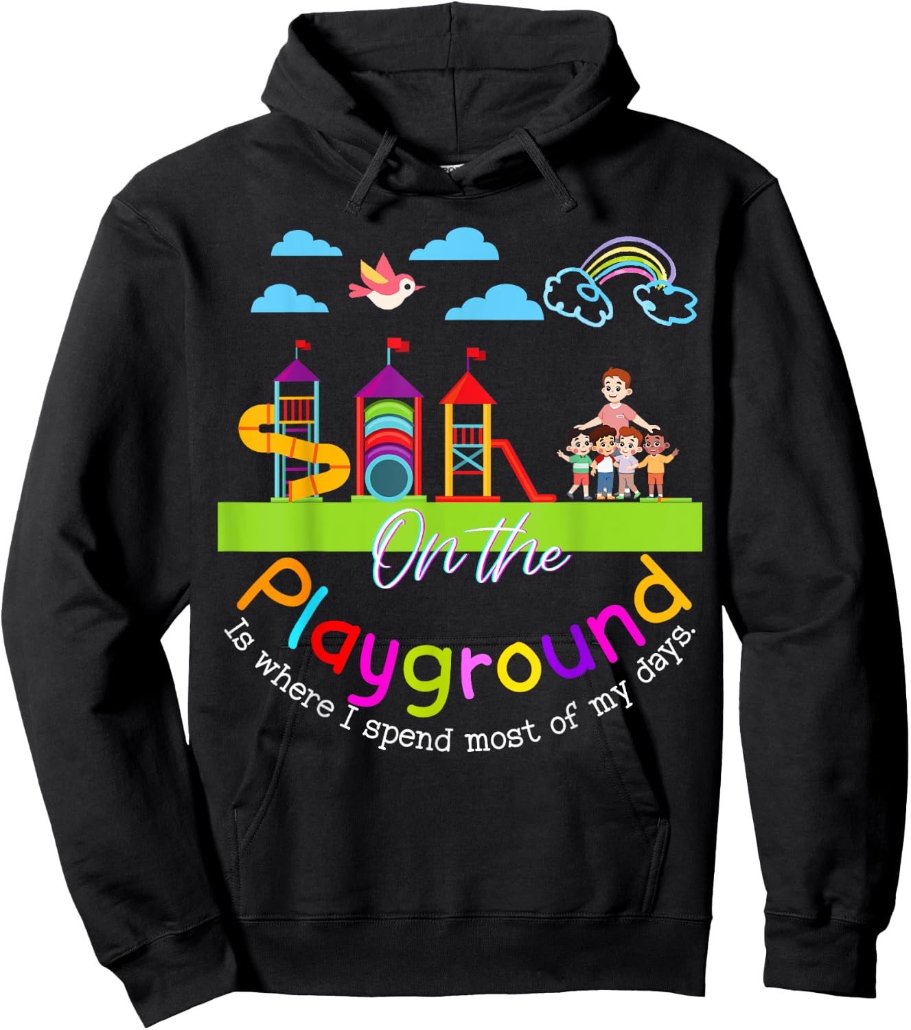 Teachers Recess Aide Team Cute Funny School Gifts On the Playground Teacher Appreciation Kindergarten Collect Hoodie - Hoodie | Black