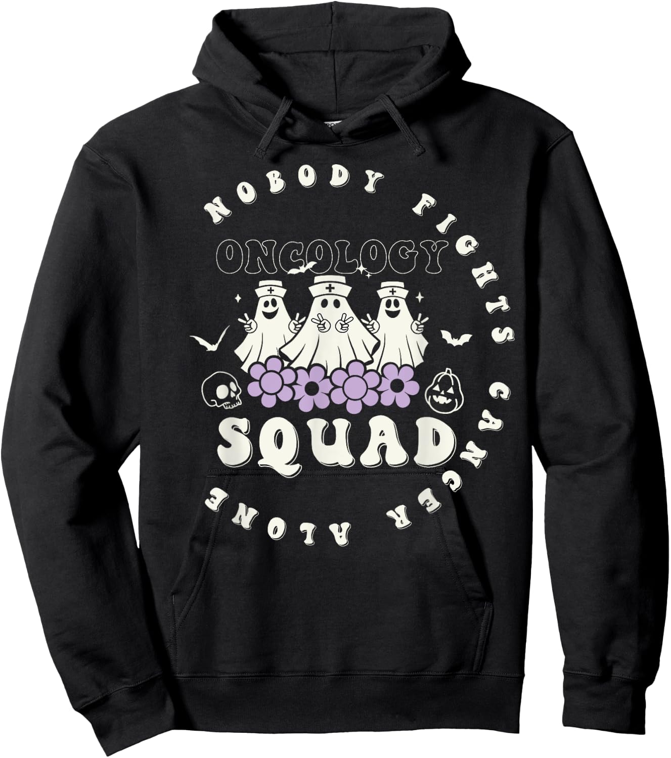 Halloween Oncology Nurse Squad Retro Pediatric Oncology Hoodie - Hoodie | Black
