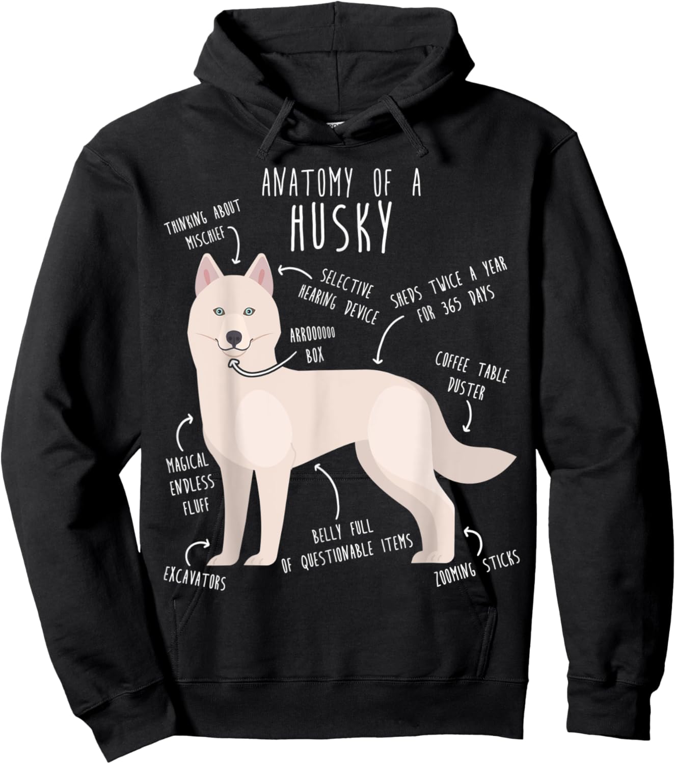 White Siberian Husky Dog Anatomy, Funny Pet Mom Cute Dog Dad Men Women Kids Hoodie - Hoodie | Black