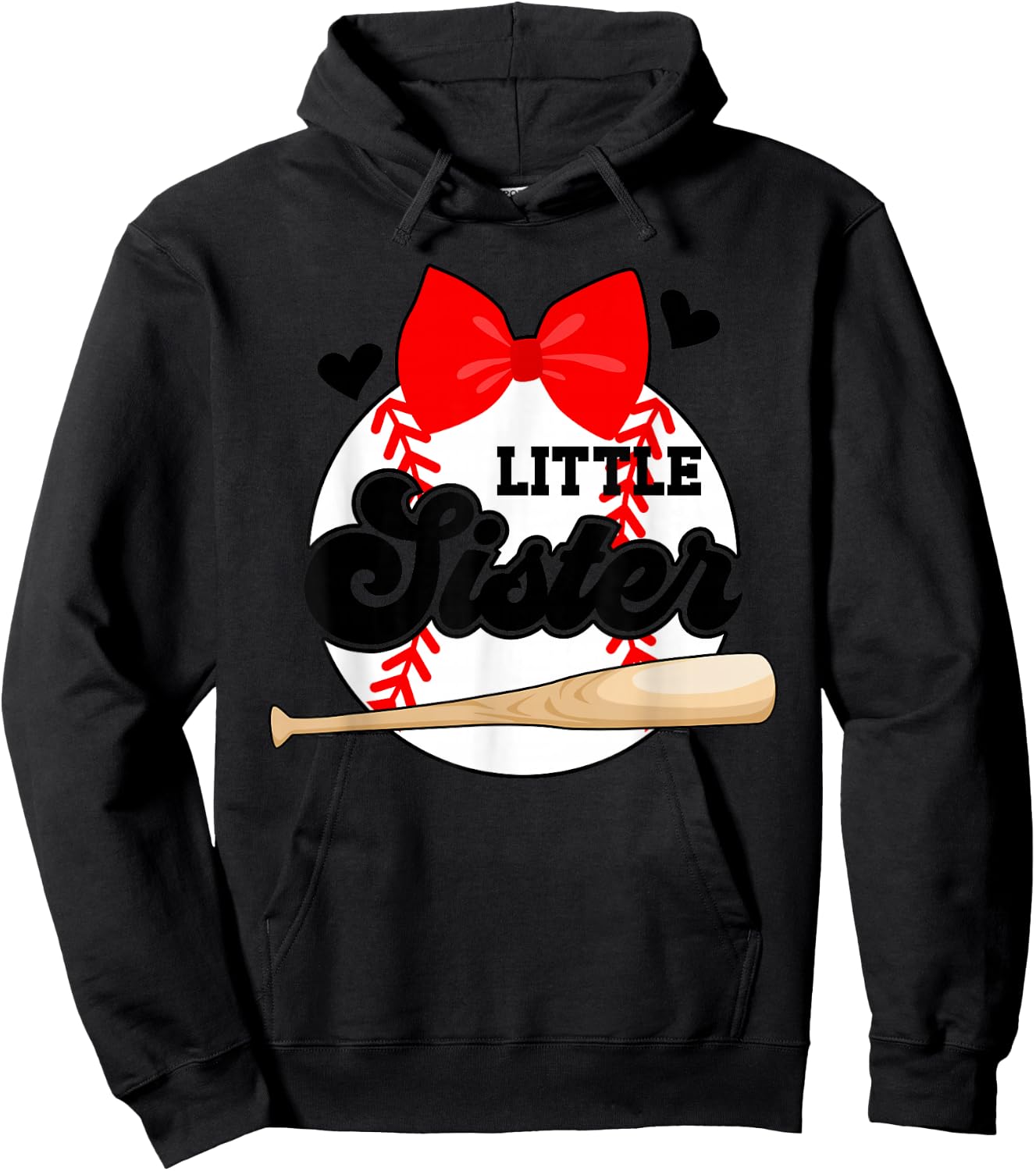 Little Sister Baseball Sister Of A Baseball Player Hoodie - Hoodie | Black
