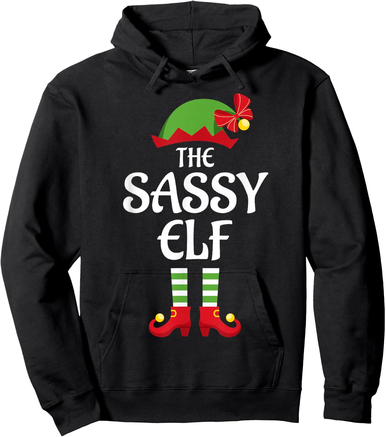 Sassy Elf Family Matching Group Christmas Hoodie - Hoodie | Black