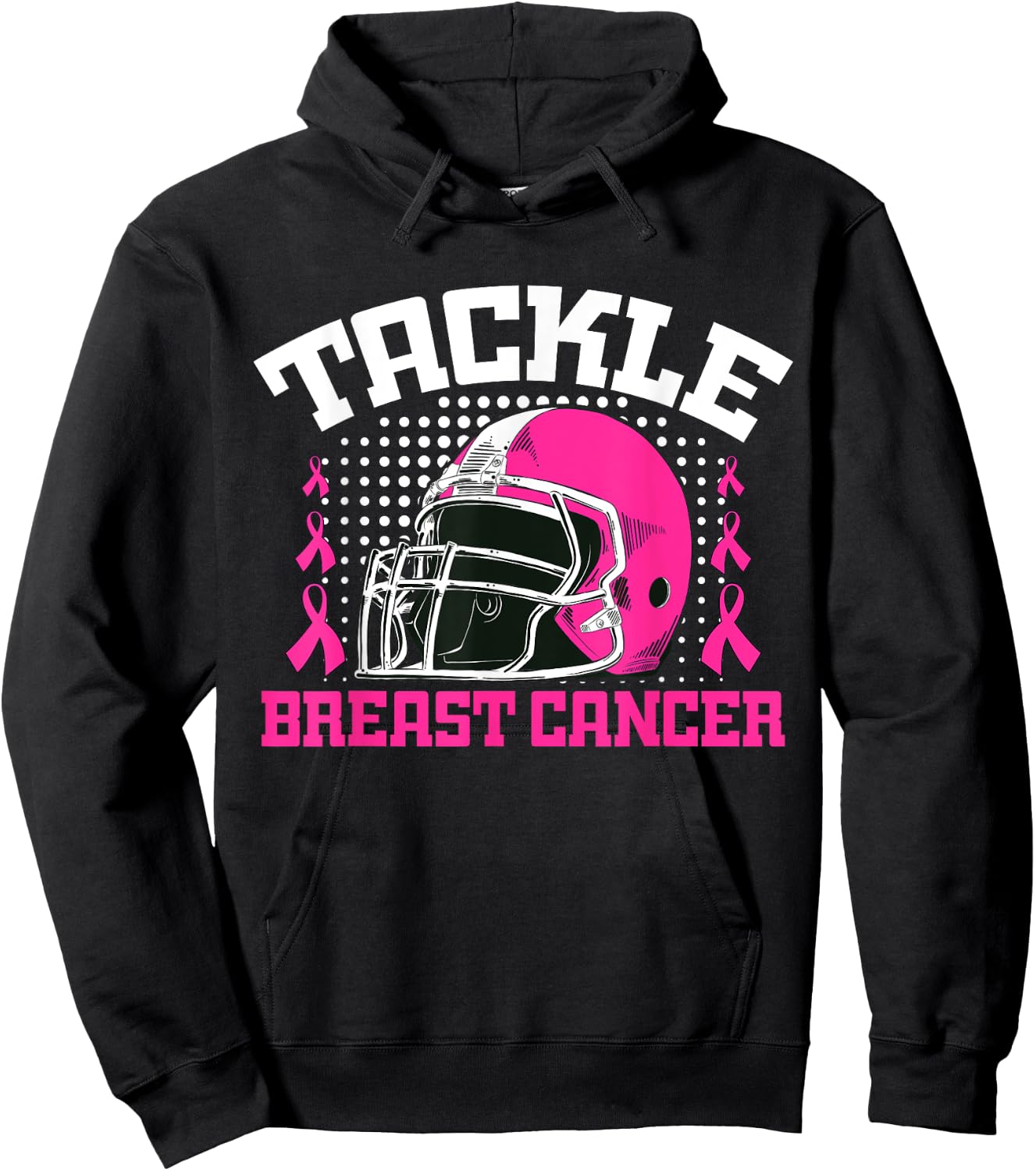Tackle Football Breast Cancer Awareness Pink Ribbon Boys Kid Hoodie - Hoodie | Black