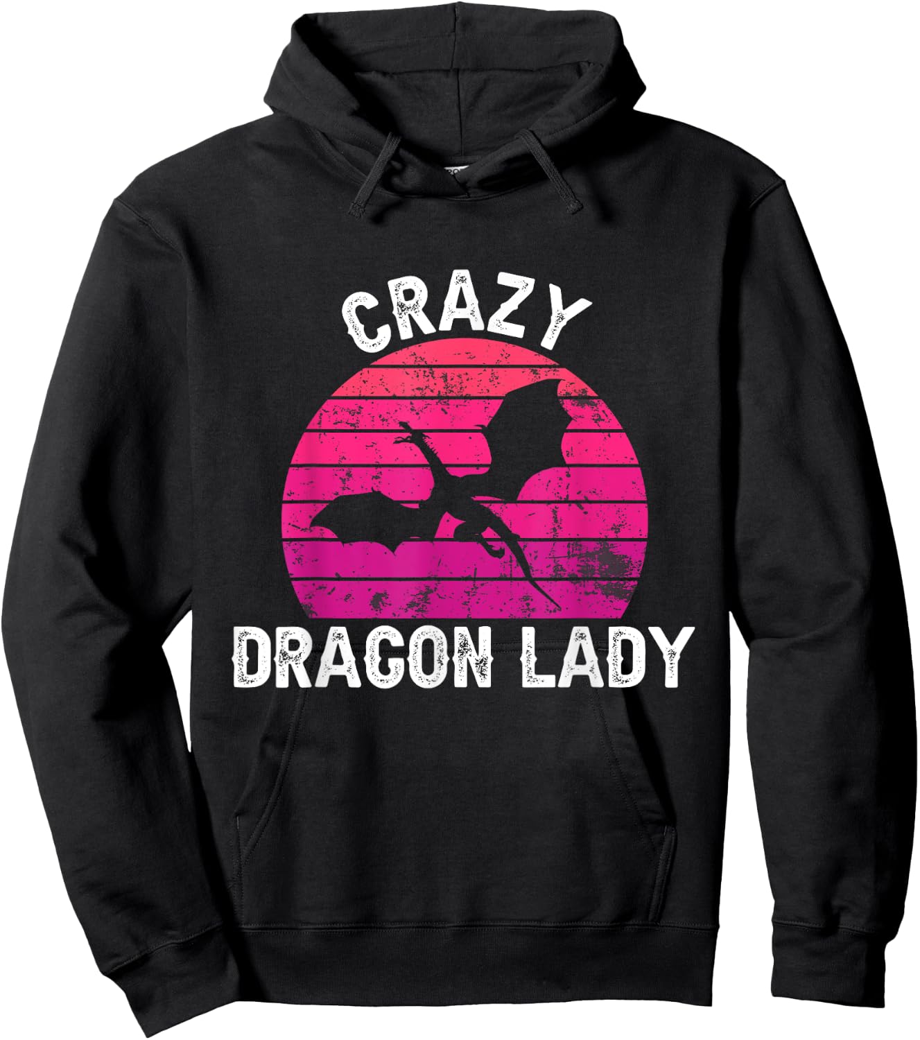 Crazy Dragon Lady - Retro Dragon Woman Hoodie - Hoodie | Black