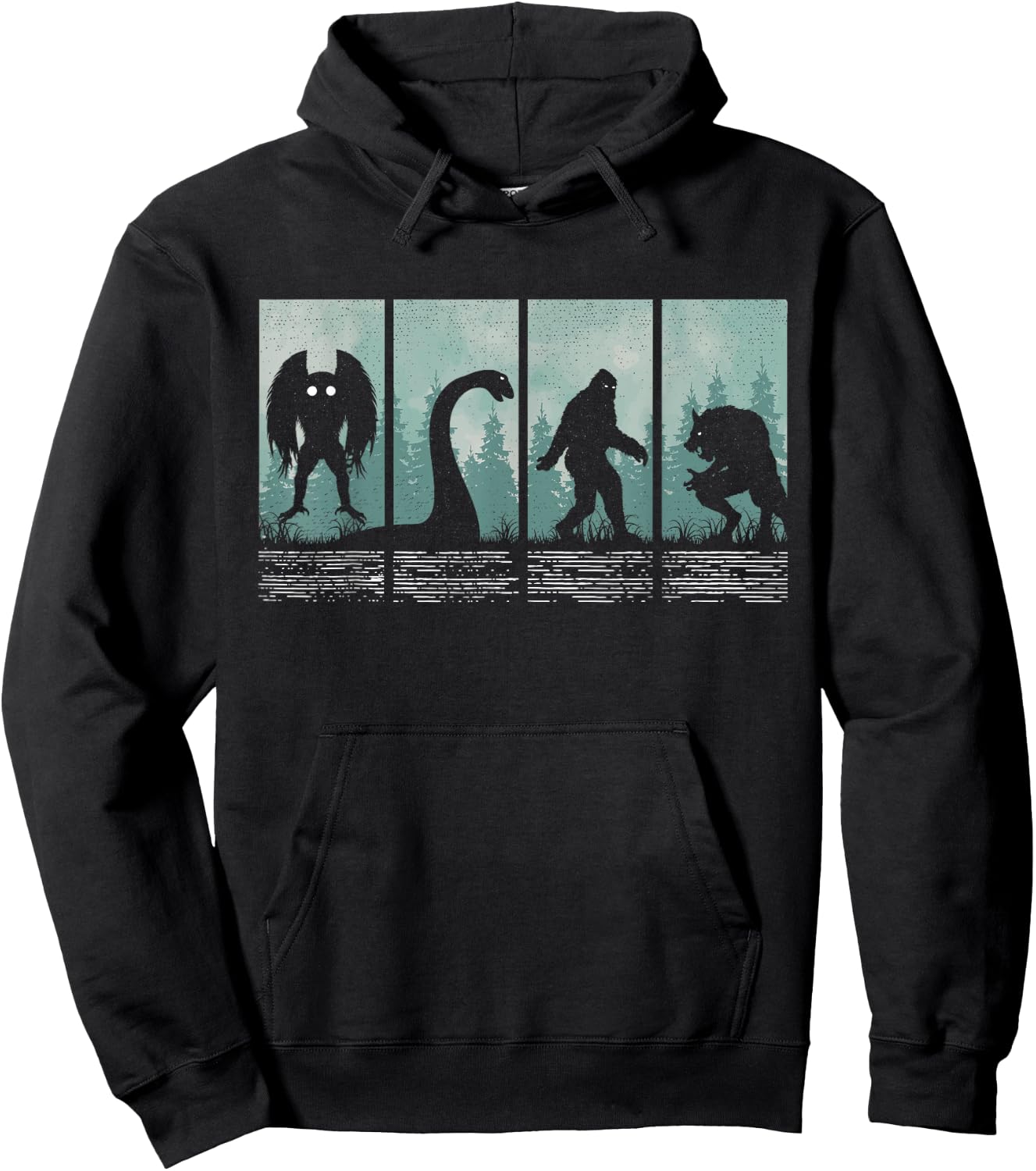 Bigfoot Loch Ness Monster Mothman and Dogman! Funny Cryptid Hoodie - Hoodie | Black