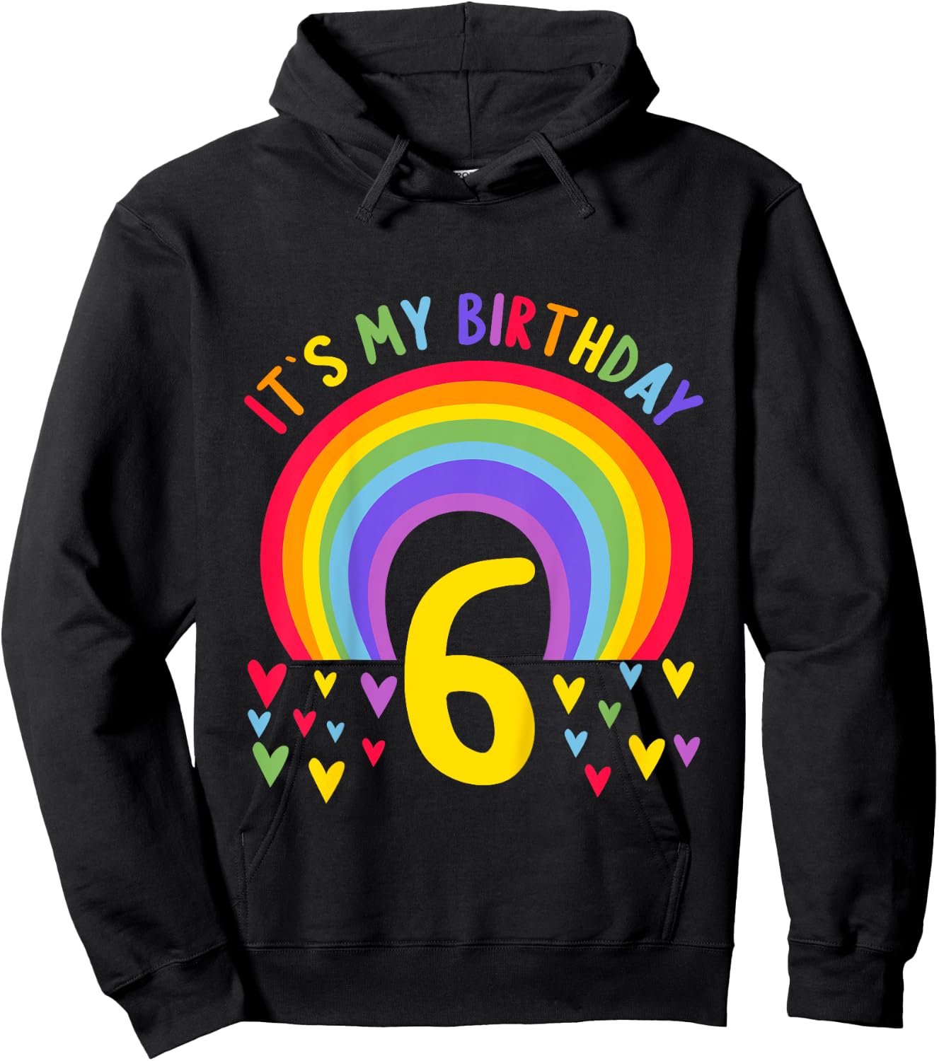 Kids 6 Years old 6 birthday outfit Boy girl Rainbow Hoodie - Hoodie | Black