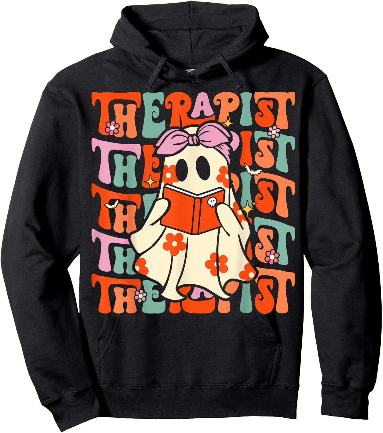 Therapist Groovy Halloween Retro Ghost Mental Health Therapy Hoodie - Hoodie | Black