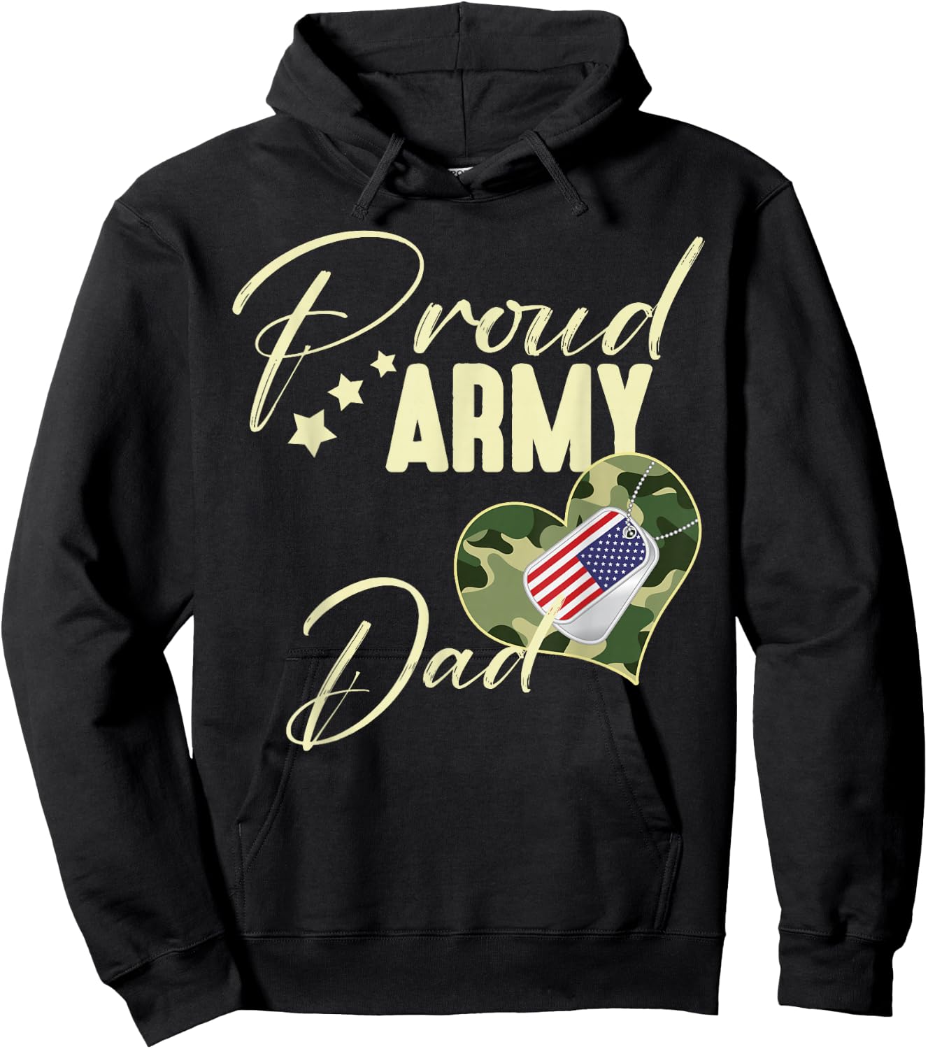 Proud Army DAD Camouflage Dog Tag USA American Flag Hoodie - Hoodie | Black