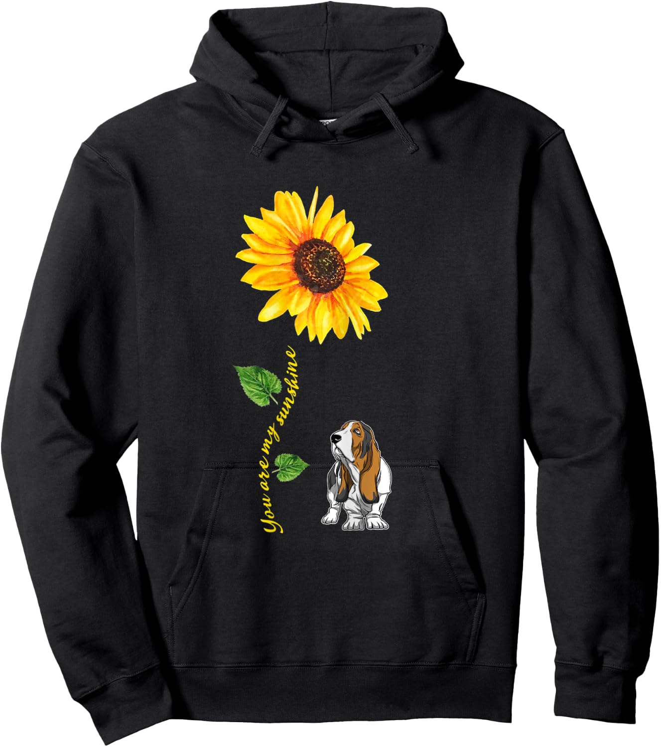 Basset Hound You are My Sunshine Sunflower Hoodie - Hoodie | Black