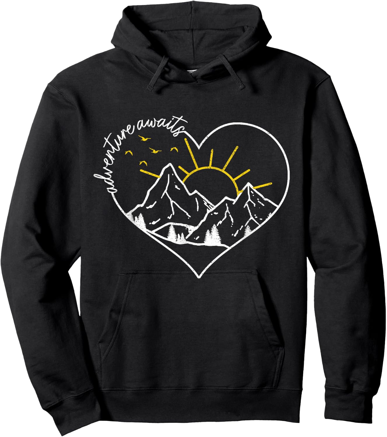 Adventure Awaits Hiking Camping Outdoor Heart Mountain Hiker Hoodie - Hoodie | Black