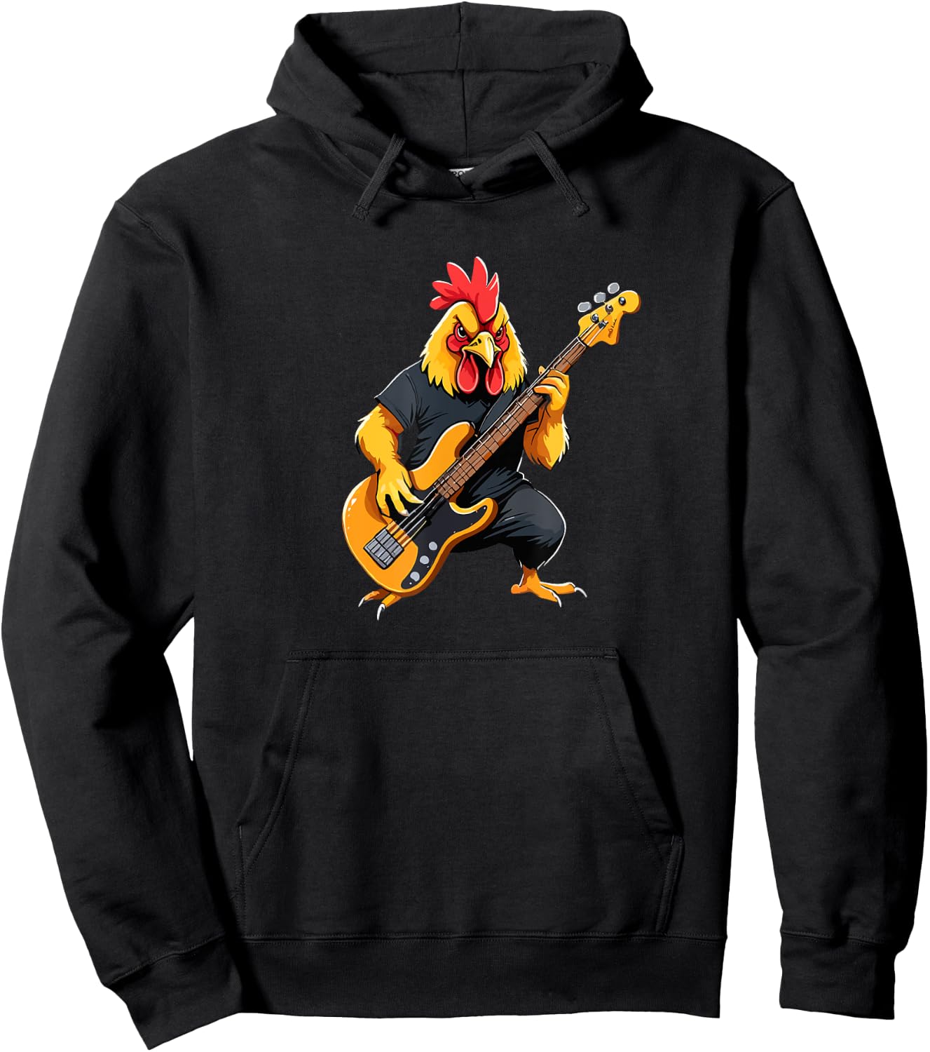Chicken playing Bass Guitar, Chicken Guitarist Hoodie - Hoodie | Black