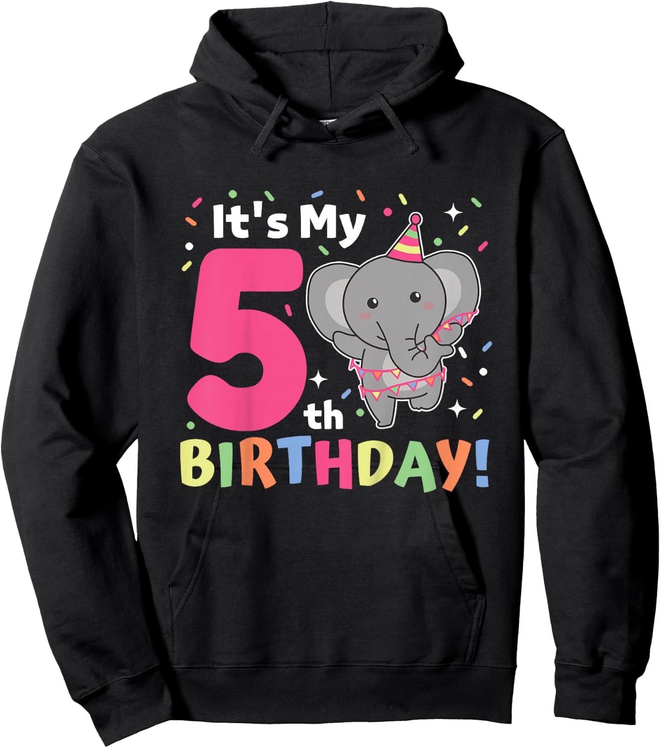 Kids Elephant 5th Birthday For Kids Five Years Old Hoodie - Hoodie | Black