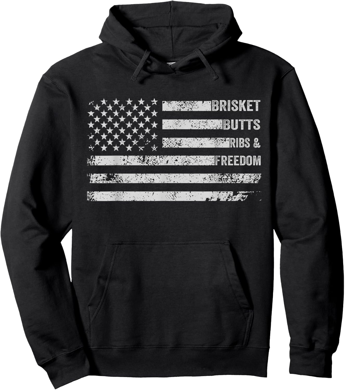 Brisket Butts Ribs and Freedom BBQ American Flag Hoodie - Hoodie | Black