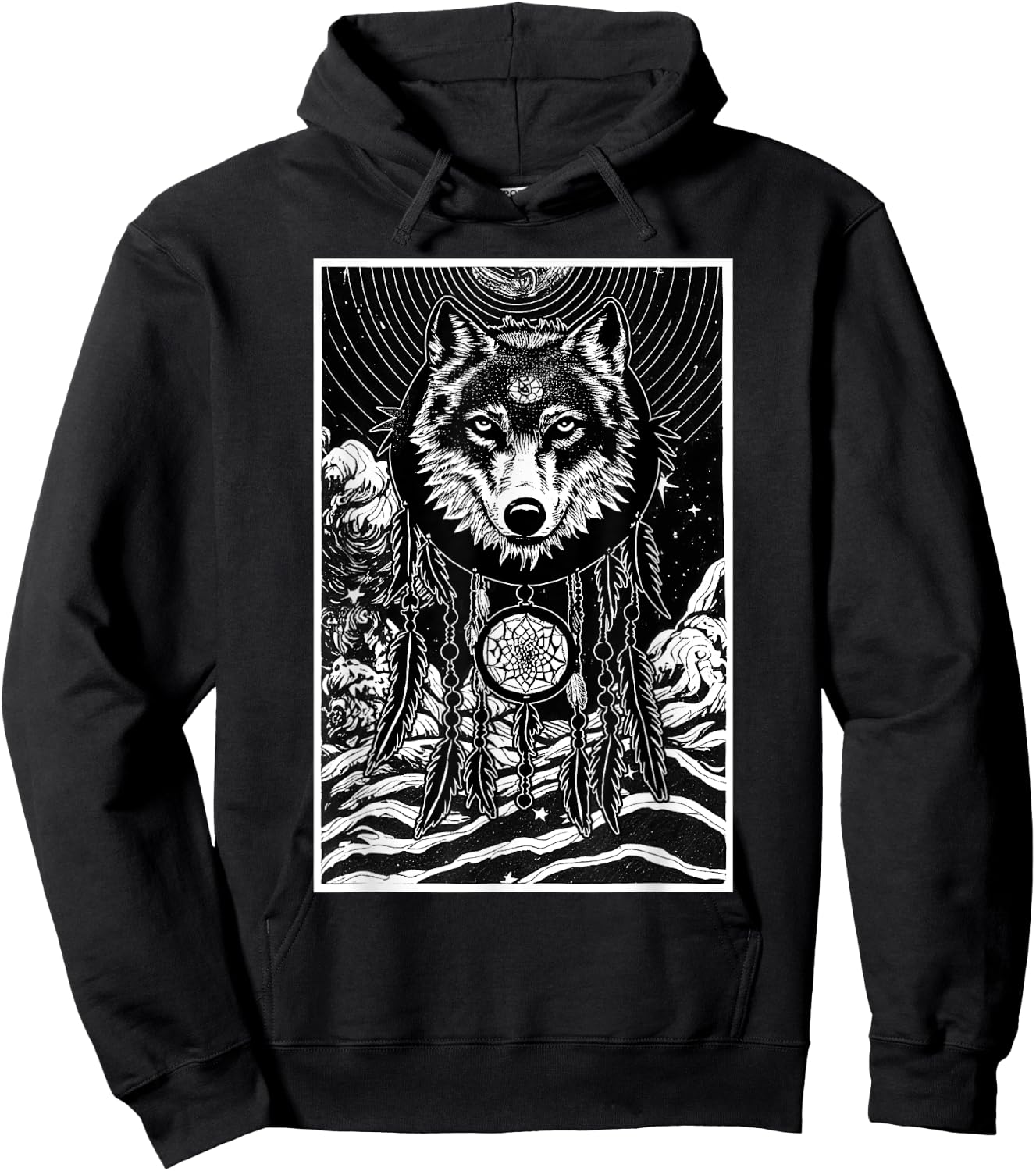 Dreamcatcher Wolf Full Moon Wiccan Native American Hoodie - Hoodie | Black