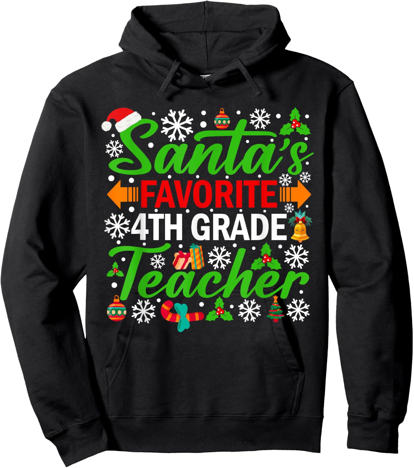 Santa's Favorite 4th Grade Teacher Shirt Funny Christmas Hoodie - Hoodie | Black